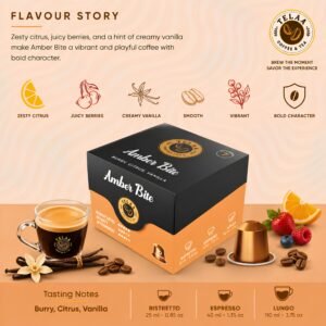 Amber Bite Light To Medium Roast Coffee Capsules By Telaa | Intensity 7 | Nespresso® Compatible | 100% Arabica
