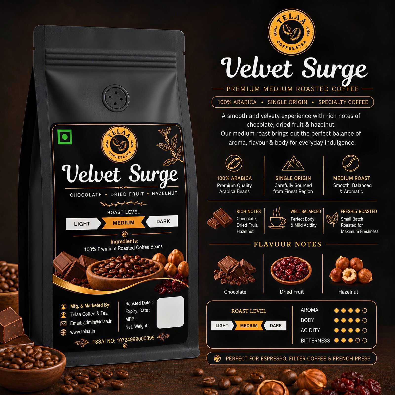 Velvet Surge, Medium Roasted 100% Arabica Specialty Coffee beans. - Image 2