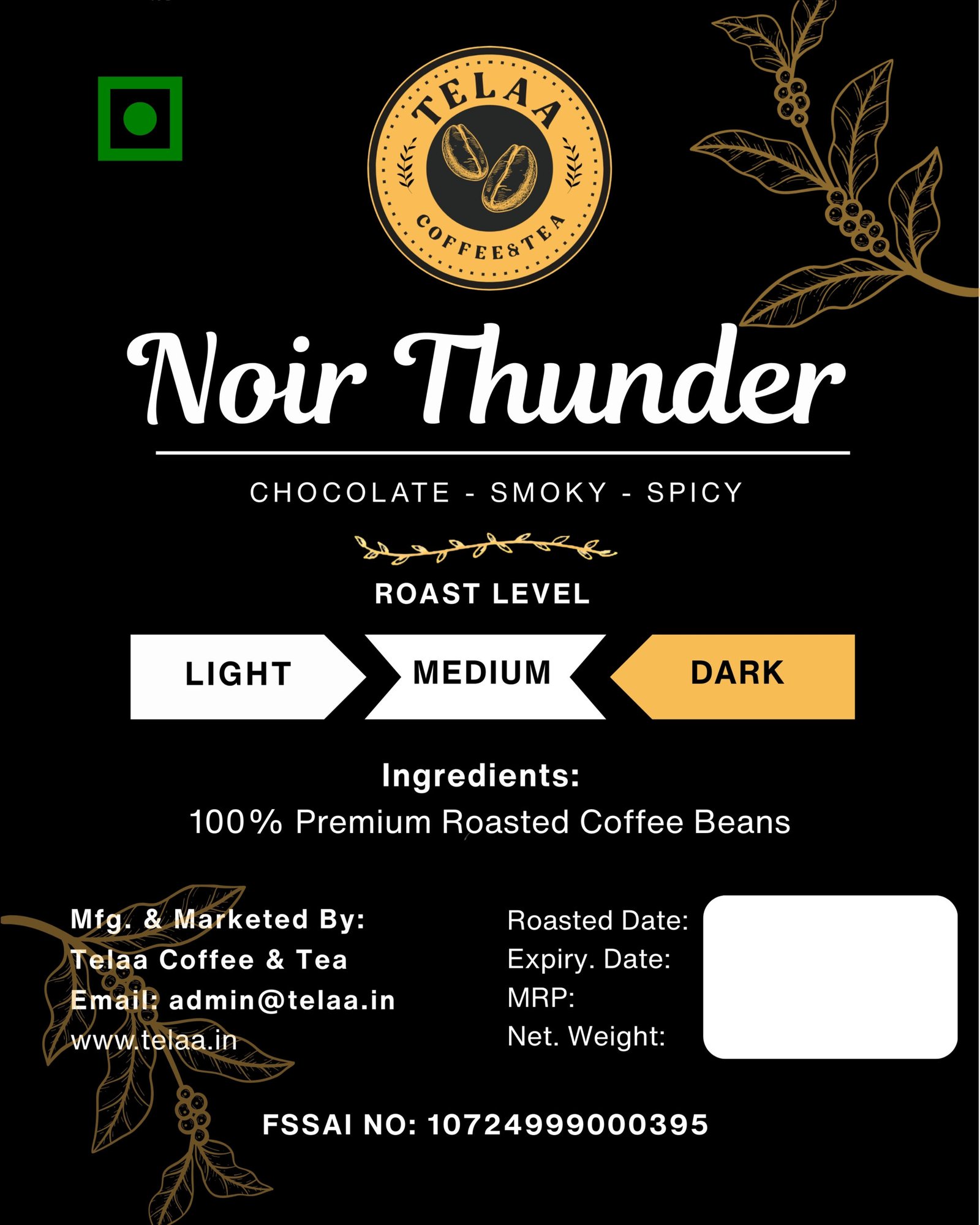 Noir Thunder, Dark Roasted 100% Arabica Specialty Coffee Beans - Image 3