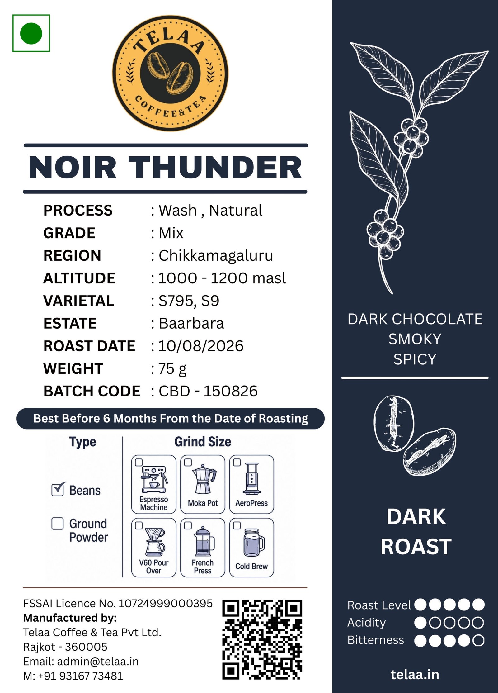 Noir Thunder, Dark Roasted 100% Arabica Specialty Coffee Beans - Image 3