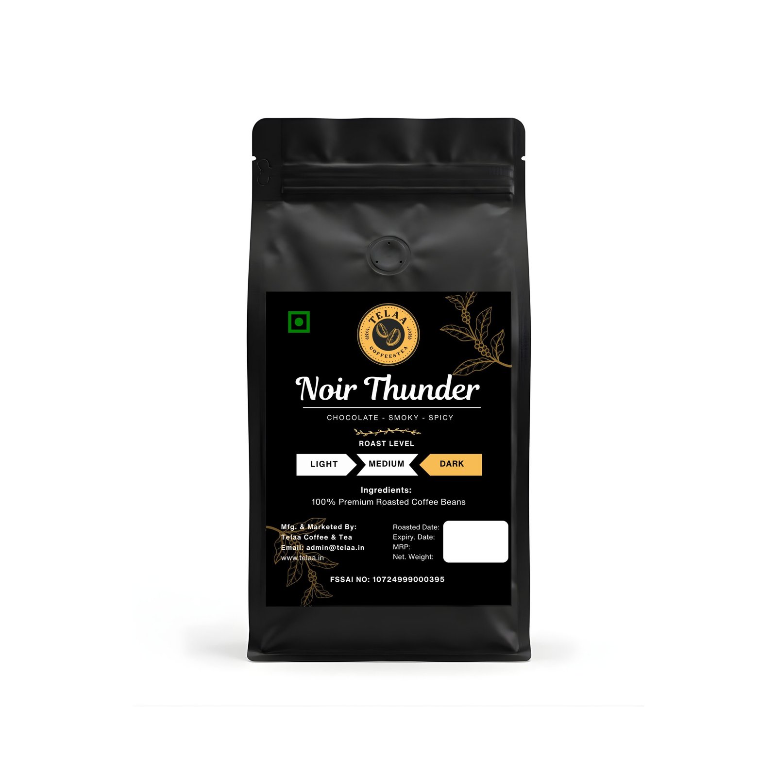 Noir Thunder, Dark Roasted 100% Arabica Specialty Coffee Beans