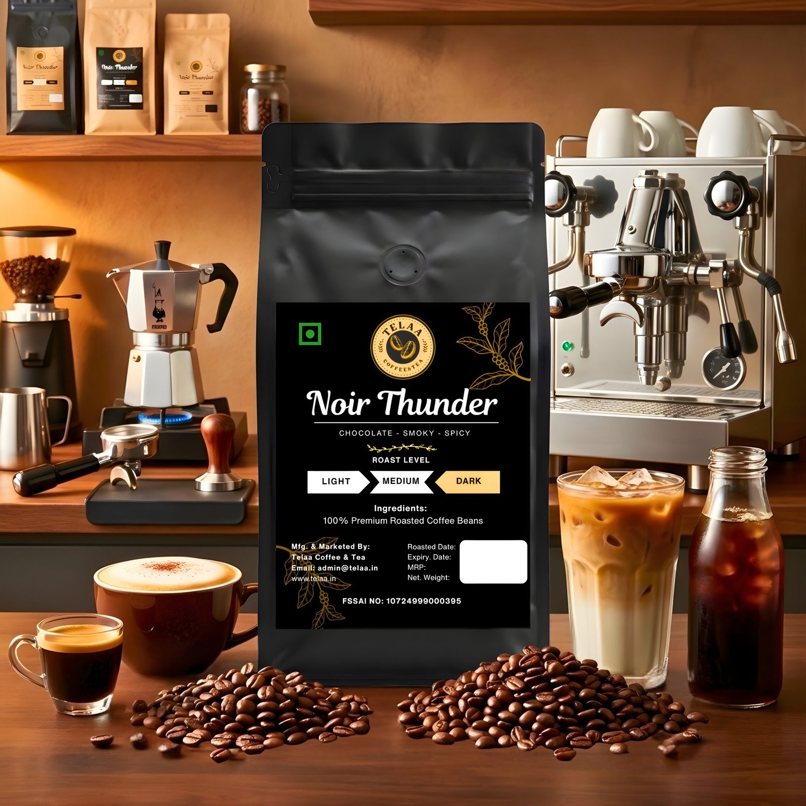 Noir Thunder, Dark Roasted 100% Arabica Specialty Coffee Beans - Image 2