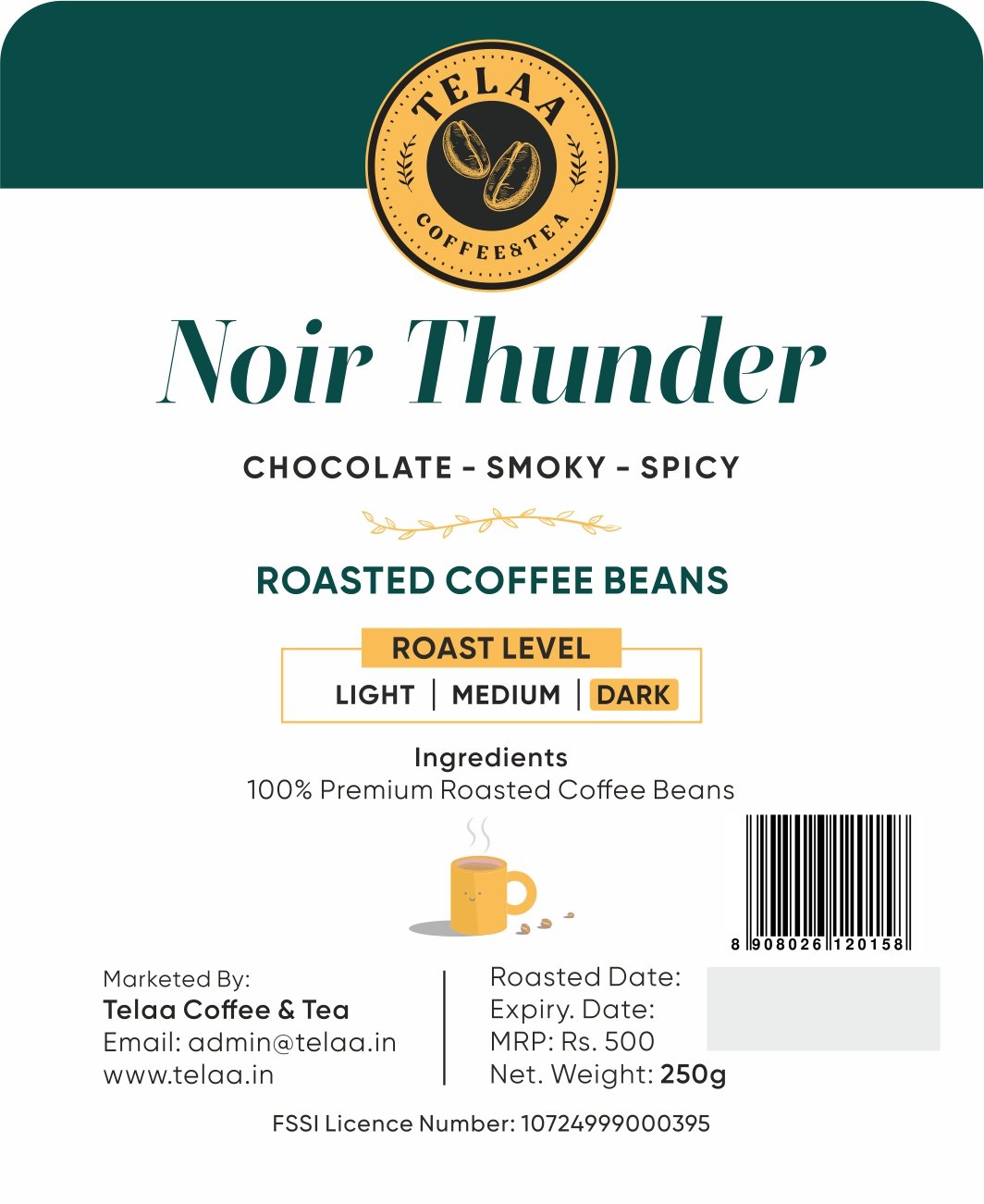 Noir Thunder, Dark Roasted 100% Arabica Specialty Coffee Beans - Image 2