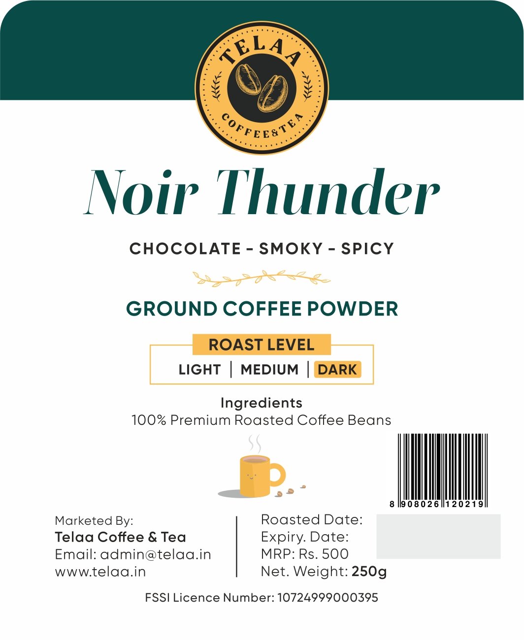 Noir Thunder, Dark Roasted 100% Arabica Coffee Powder - Image 2