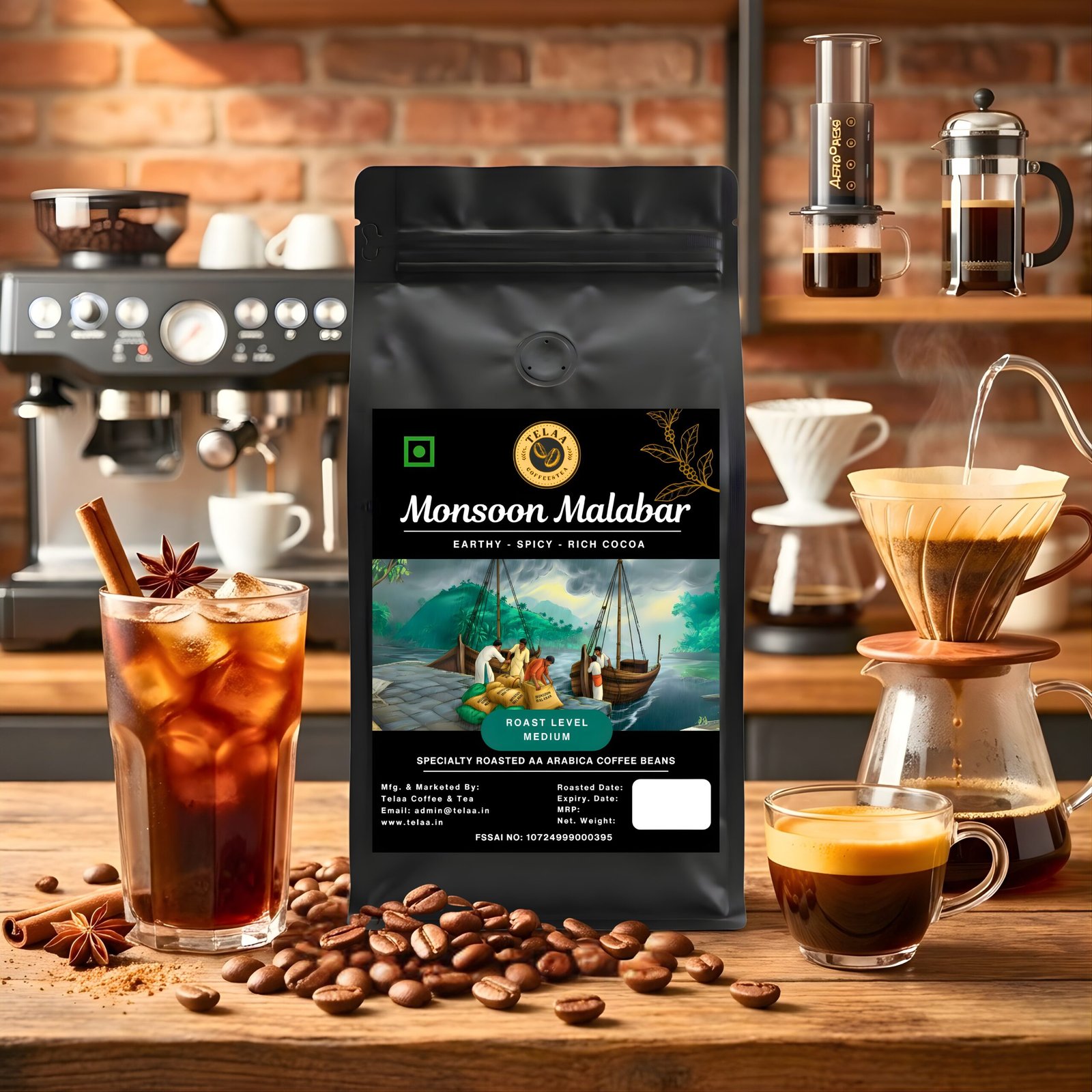 Monsoon Malabar Roasted Coffee Beans 250gm - Image 2