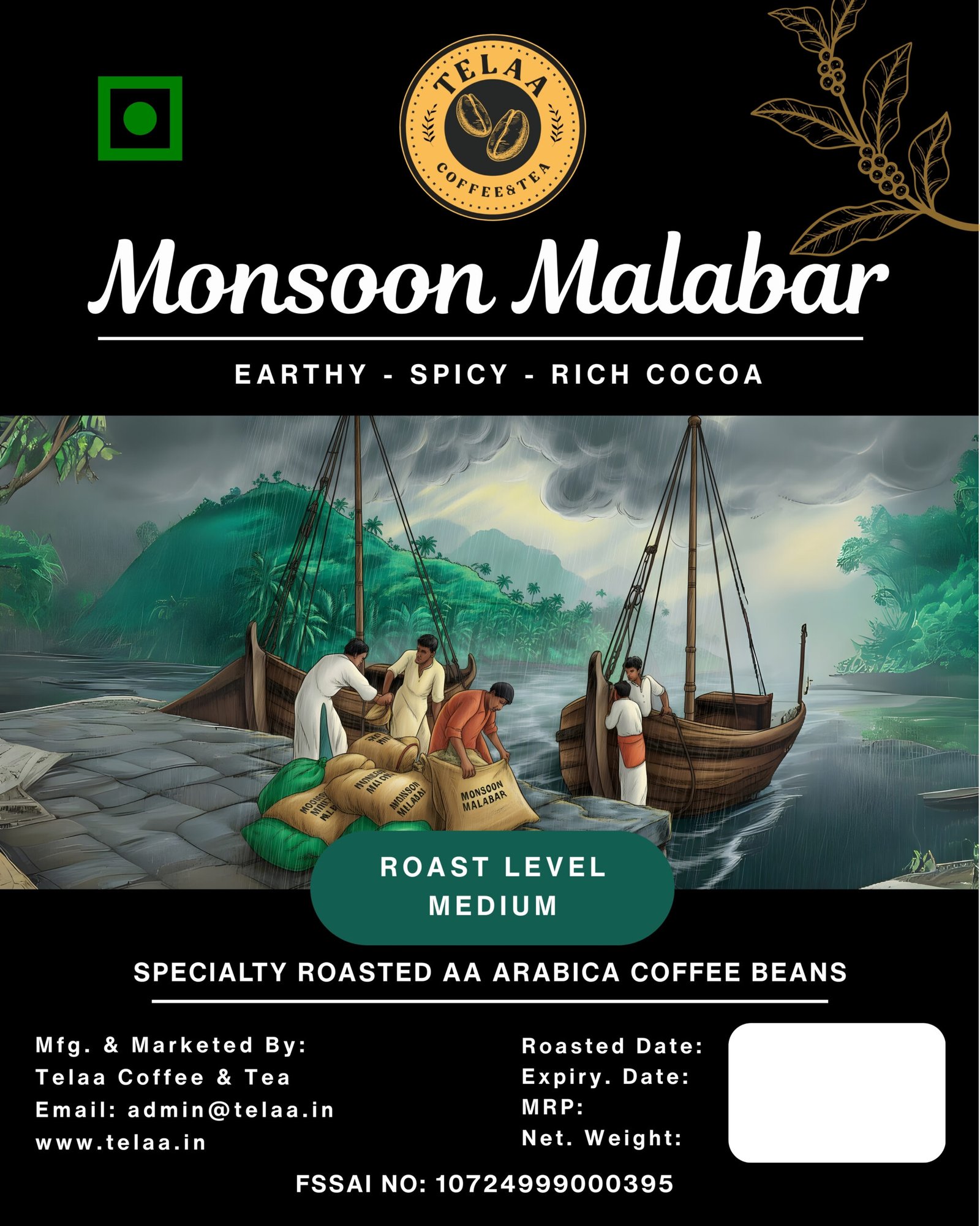 Monsoon Malabar Roasted Coffee Beans 250gm - Image 3