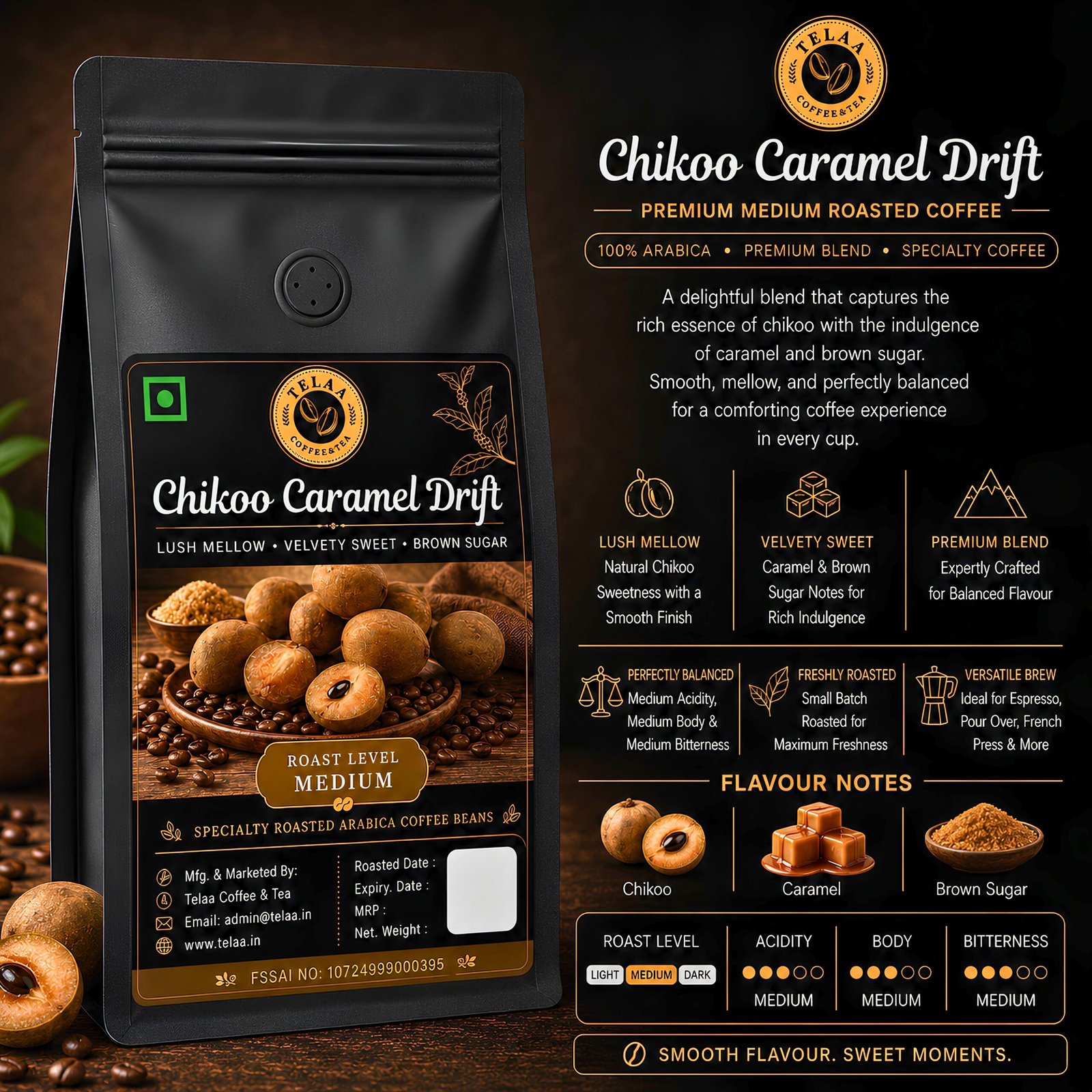 Chikoo Caramel Drift Fruit Fermented Coffee Beans 250g – Exotic Process Arabica, Sapota Sweetness & Rich Caramel Notes, Smooth Creamy Body, Small Batch Artisan Roast, Specialty Gourmet Coffee - Image 2