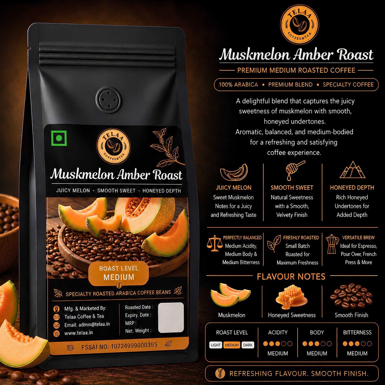 Muskmelon Amber Bloom Fruit Fermented Coffee Beans 250g – Exotic Process Arabica, Ripe Melon Sweetness & Soft Floral Notes, Silky Smooth Body, Small Batch Artisan Roast, Specialty Gourmet Coffee - Image 2