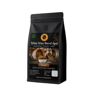 White Wine Barrel Aged Coffee Beans 250g – Oak Cask Aged Arabica, White Grape, Pear & Floral Notes, Subtle Vanilla & Oaky Complexity, Smooth Wine-Like Finish, Specialty Artisan Coffee