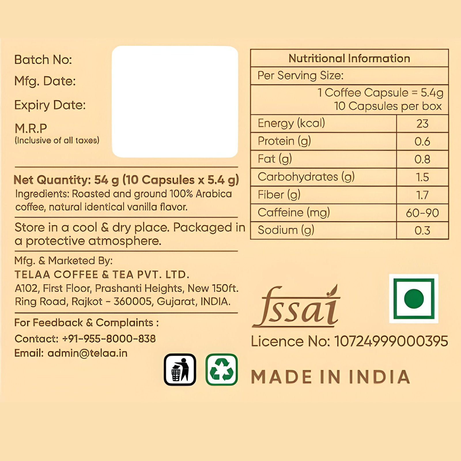 Vanilla Cream, 100% Arabica Aluminium Coffee Capsule – Intensity Level 3 - Image 4