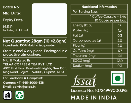 Telaa Premium Japanese Matcha & Classic Green Tea Capsules Combo | Nespresso Compatible | Luxury Gift Box for Tea Lovers | 3 Packs - Image 9