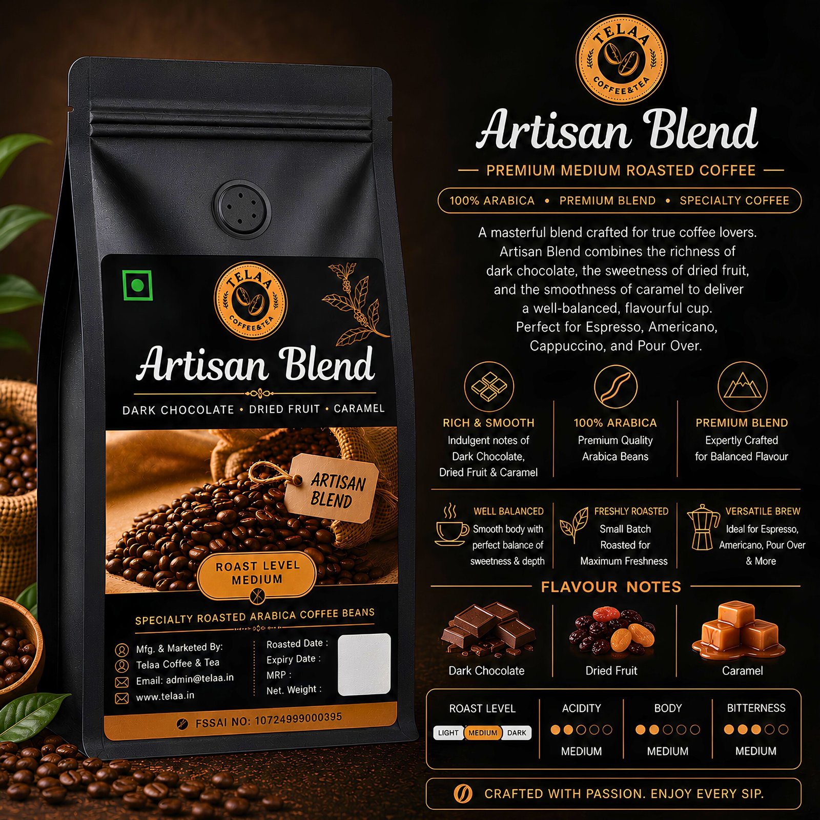 Artisan Blend Coffee Beans – Premium Roast for Espresso, Americano, Cappuccino & Pour Over - Image 2