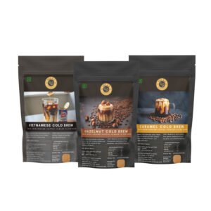 Cold Brew Coffee Trio Pack – Hazelnut, Caramel & Vietnamese Dark Roast | 100 g Each | Makes 3 L Total | 100% Arabica