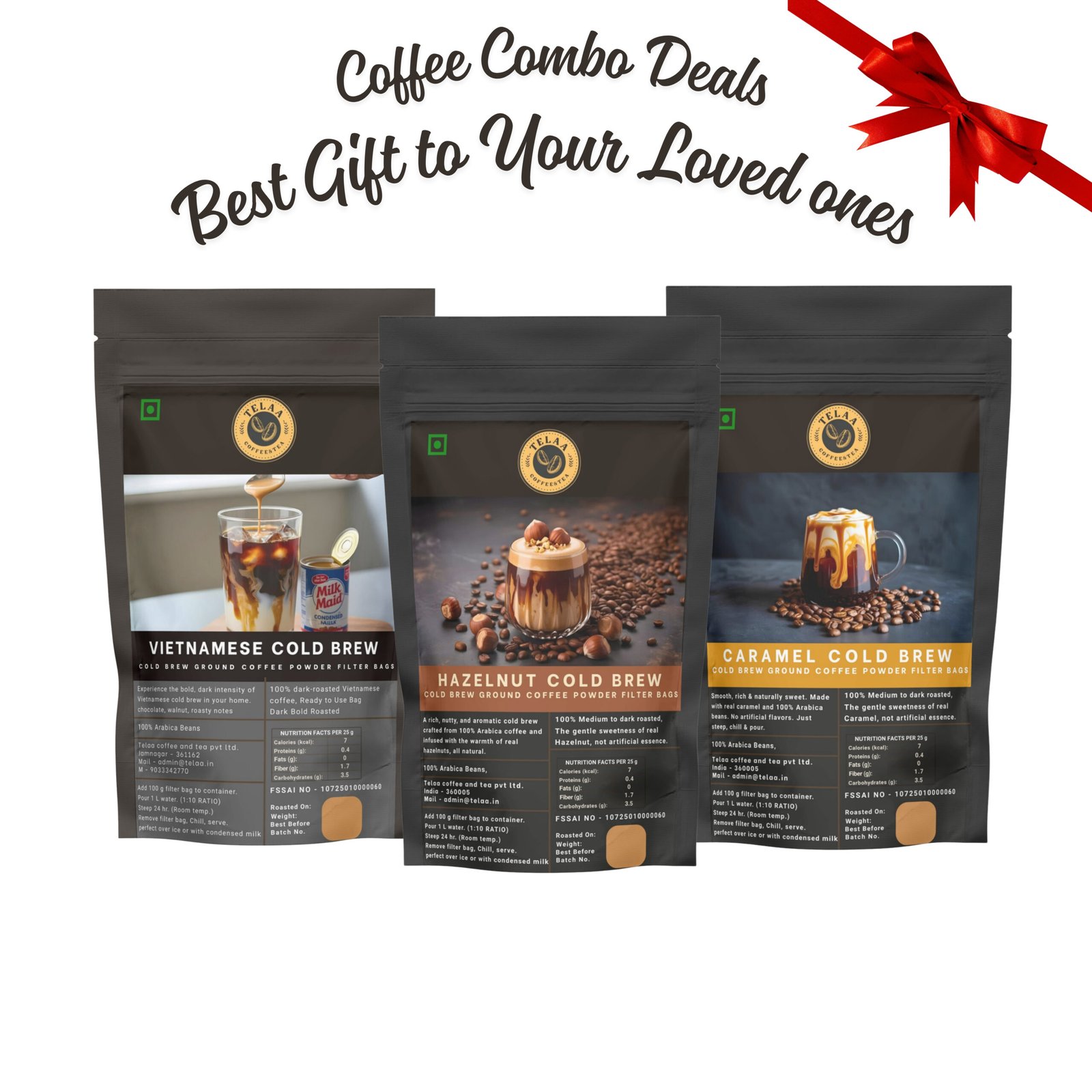 Cold Brew Coffee Trio Pack – Hazelnut, Caramel & Vietnamese Dark Roast | 100 g Each | Makes 3 L Total | 100% Arabica - Image 2