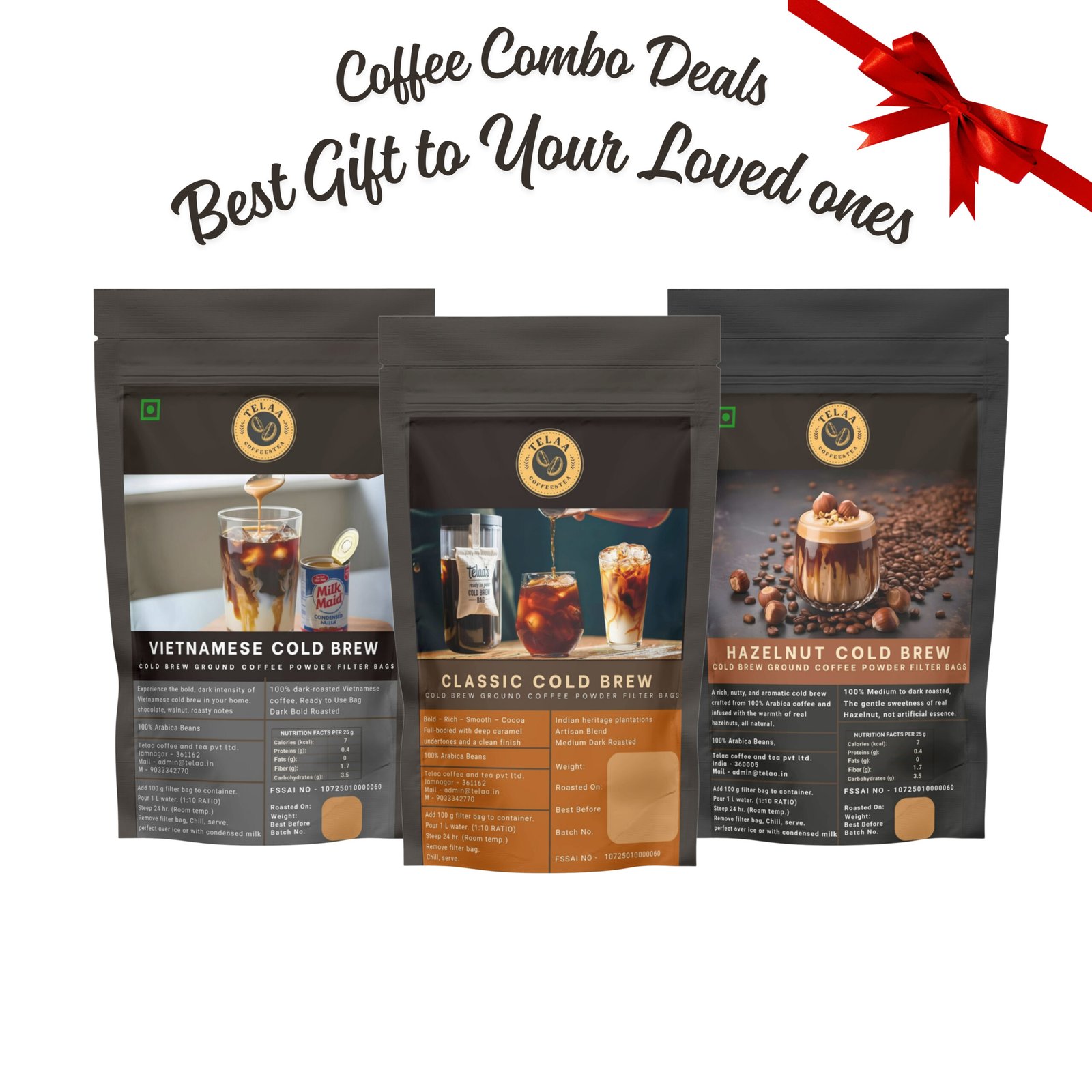 Cold Brew Coffee Trio Pack — Hazelnut, Vietnamese Dark Roast & Classic Bold | 100g Each | Makes 3L Total | 100% Arabica - Image 2