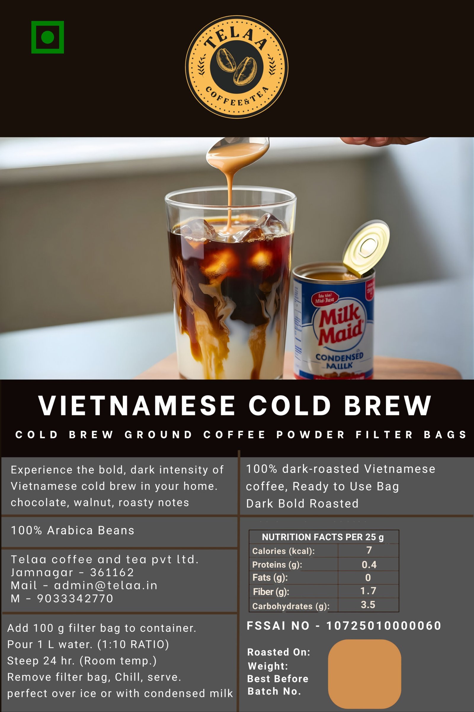 Cold Brew Coffee Trio Pack – Hazelnut, Caramel & Vietnamese Dark Roast | 100 g Each | Makes 3 L Total | 100% Arabica - Image 5