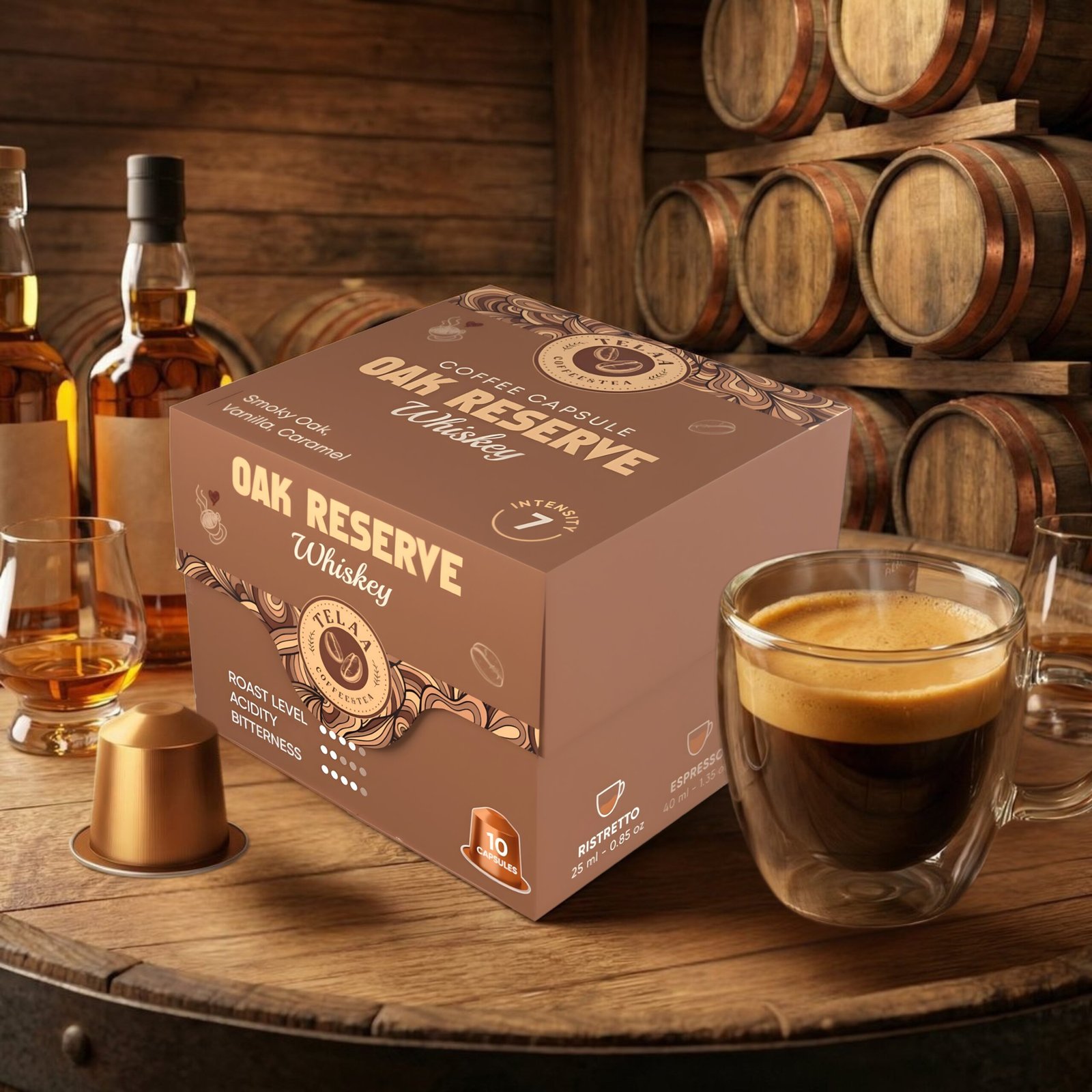Oak Reserve – Whiskey Barrel Aged Coffee Capsules - Specialty Coffee, Intensity 7 - Image 3