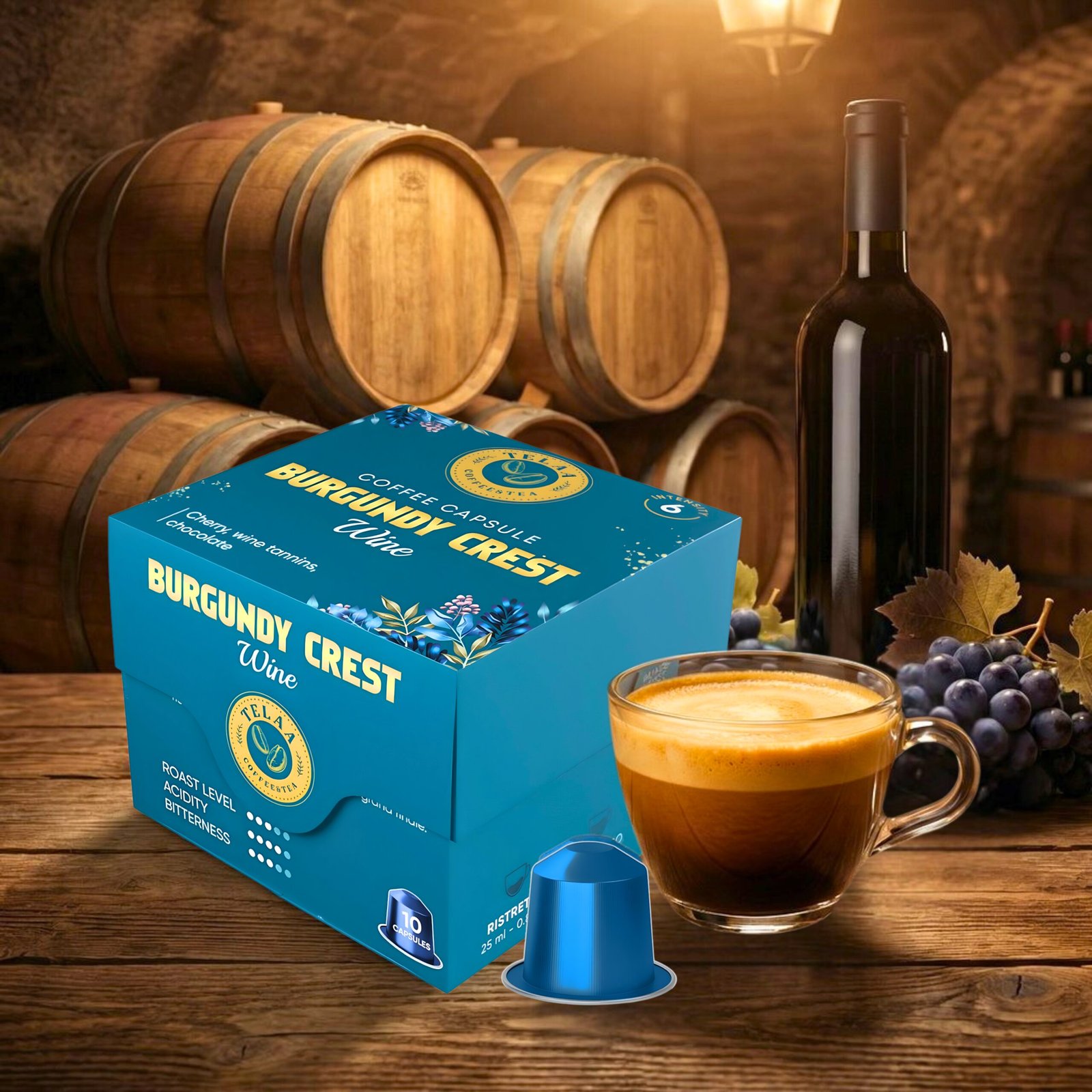 Burgundy Crest – Wine Barrel Aged Coffee Capsules - Specialty Coffee, Intensity 6 - Image 3
