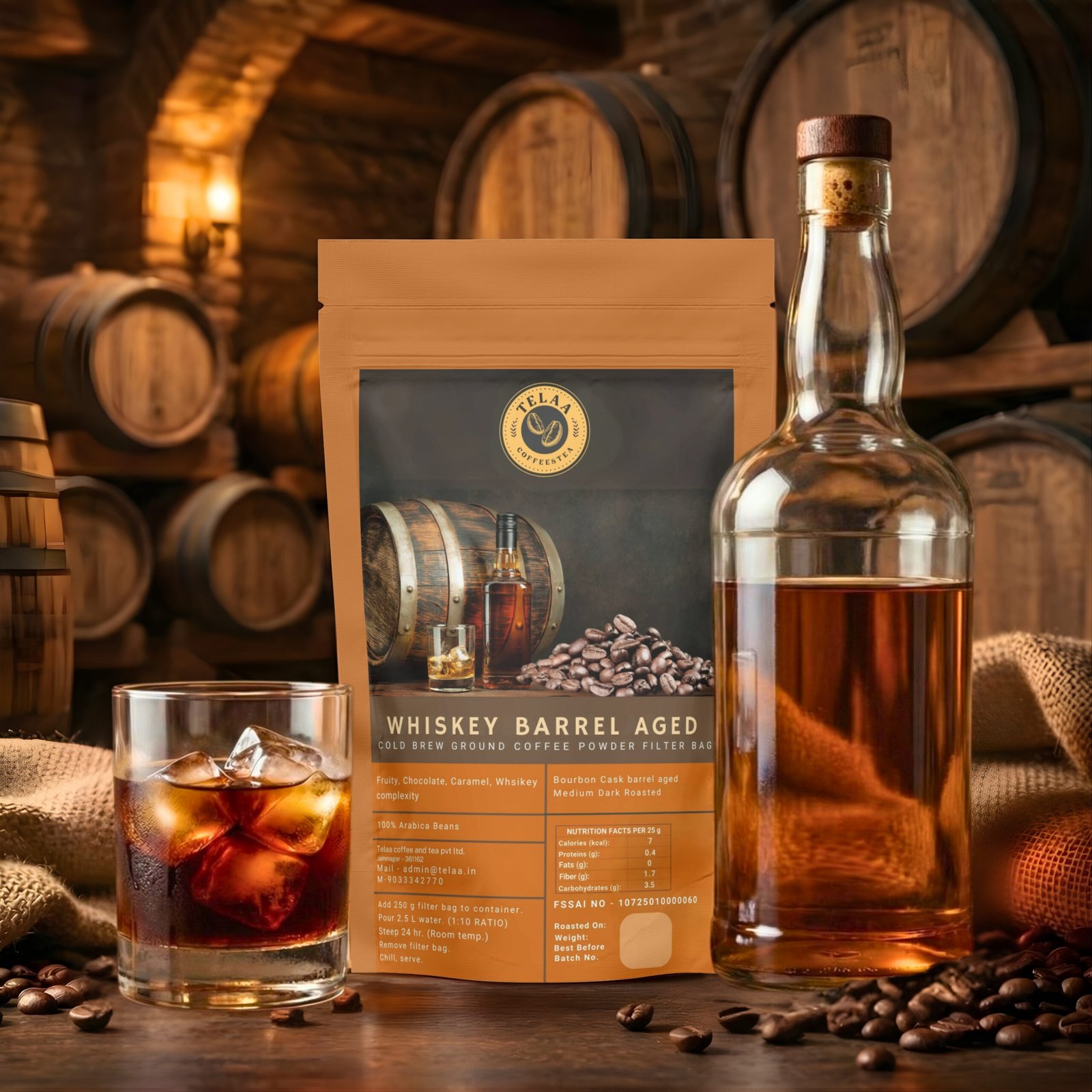 Whiskey Barrel Aged Coffee — 250g Ground or Cold Brew Bag | V60, Press, Espresso - Image 2