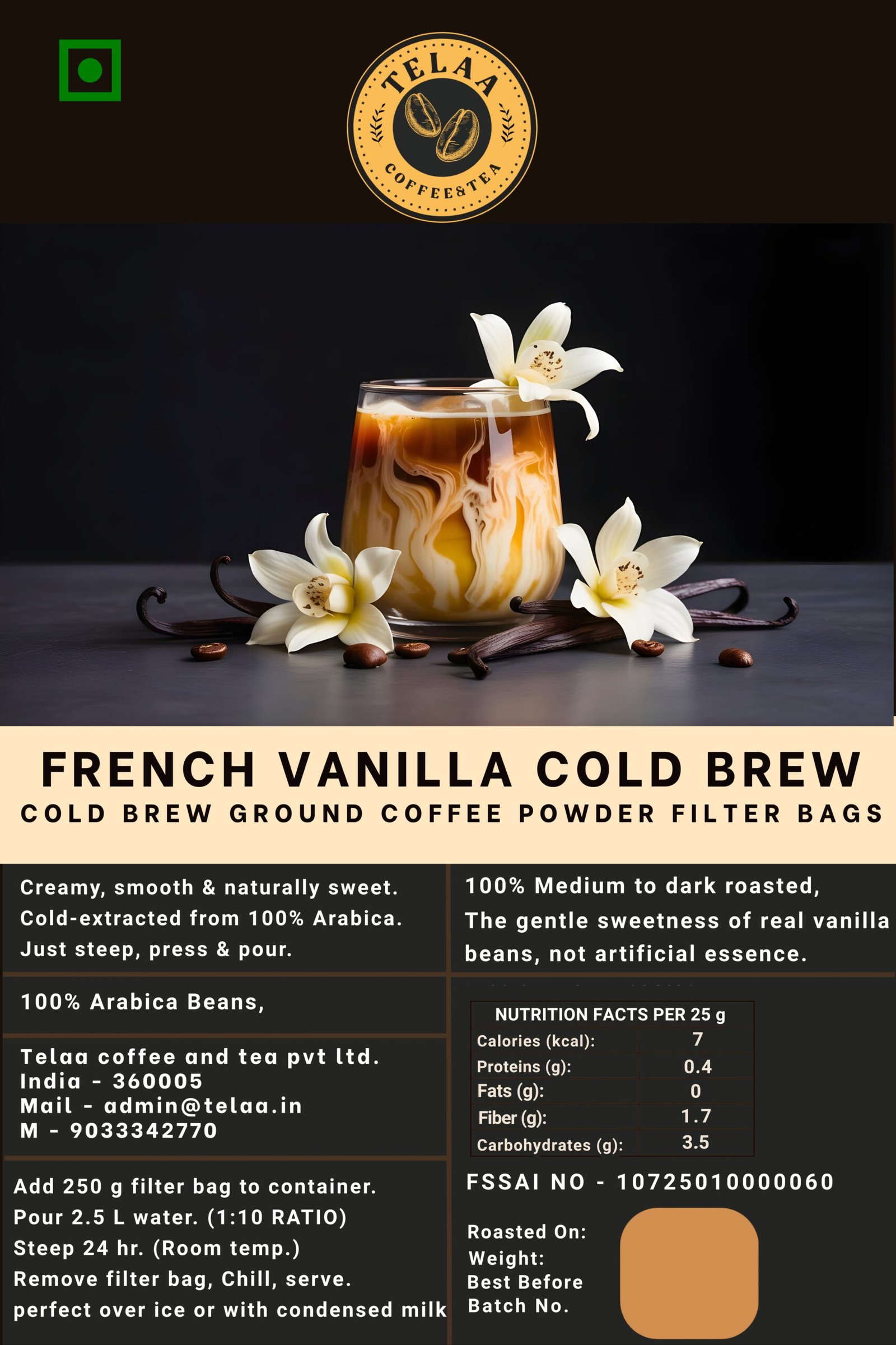 French Vanilla Coffee — 250g Ground or Cold Brew Bag | V60, Press, Espresso - Image 2