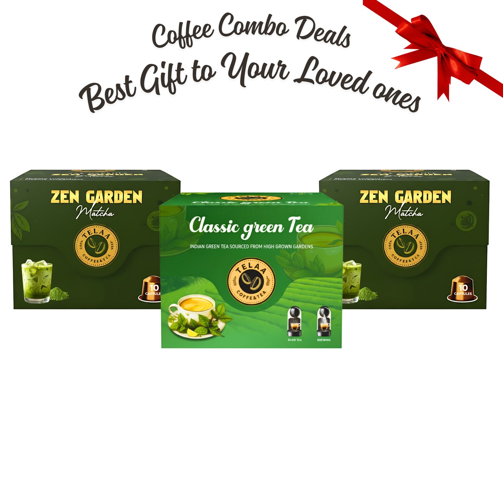 Telaa Premium Japanese Matcha & Classic Green Tea Capsules Combo | Nespresso Compatible | Luxury Gift Box for Tea Lovers | 3 Packs - Image 2