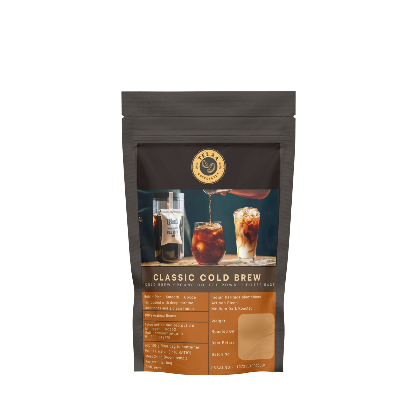 Classic Cold Brew Coffee Bag 100g | Makes 1L Bold & Strong Brew | Ready-to-Pour Filter Bag | 100% Arabica Artisan Blend