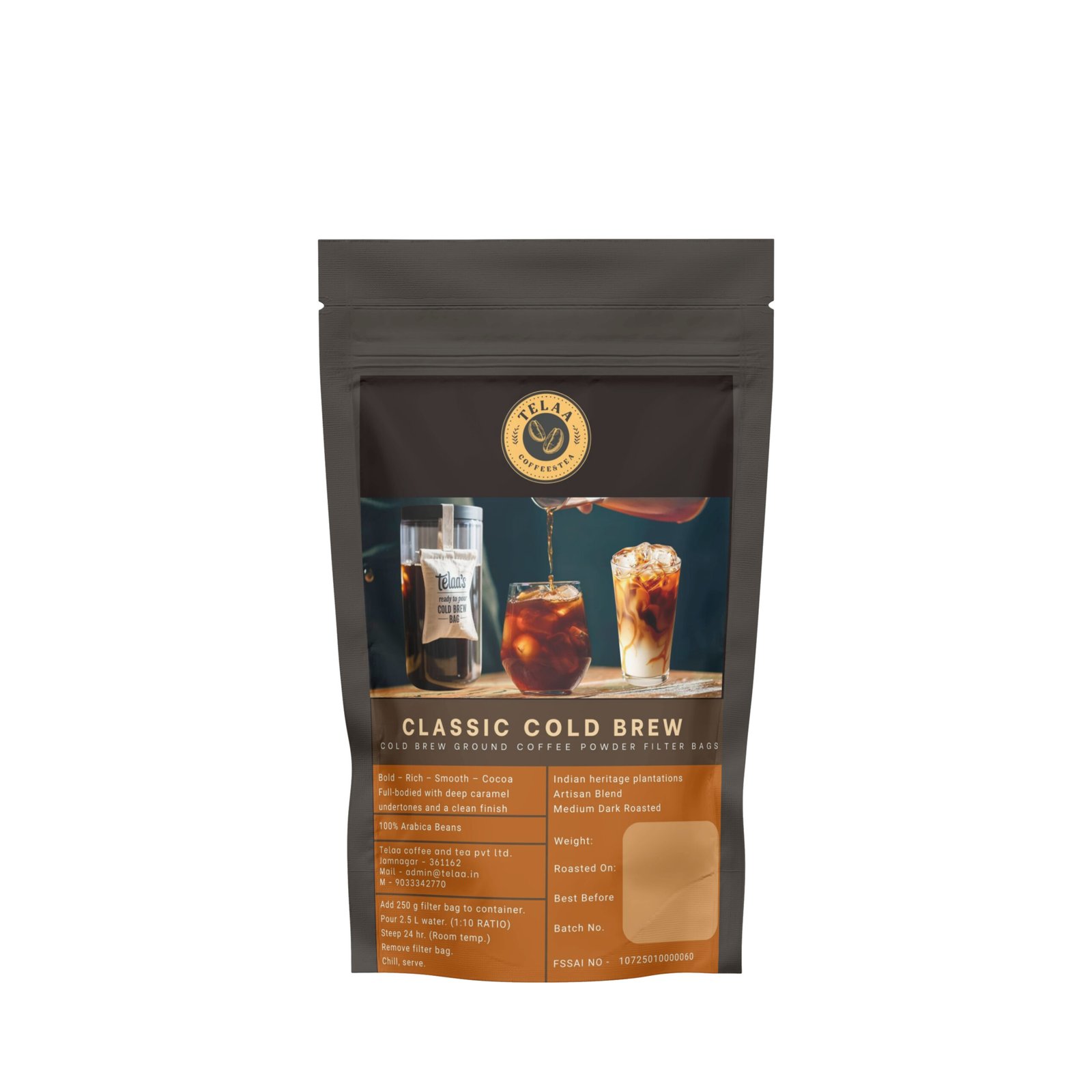 Classic Cold Brew Coffee Bag 250g | Makes 2.5L Bold & Strong Brew | Ready-to-Pour Filter Bag | 100% Arabica Artisan Blend