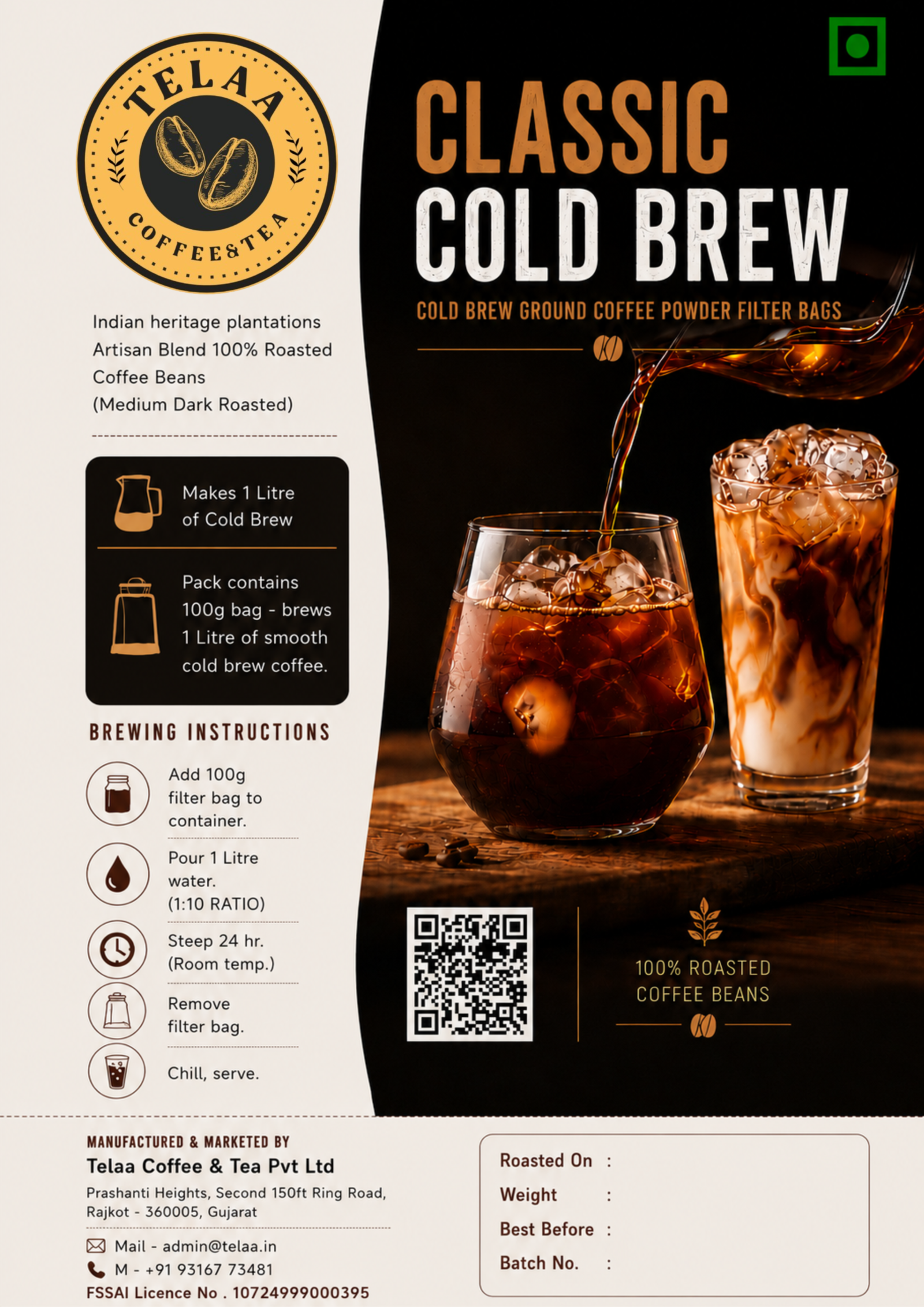 Classic Cold Brew Coffee Bag 100g | Makes 1L Bold & Strong Brew | Ready-to-Pour Filter Bag | 100% Arabica Artisan Blend - Image 2