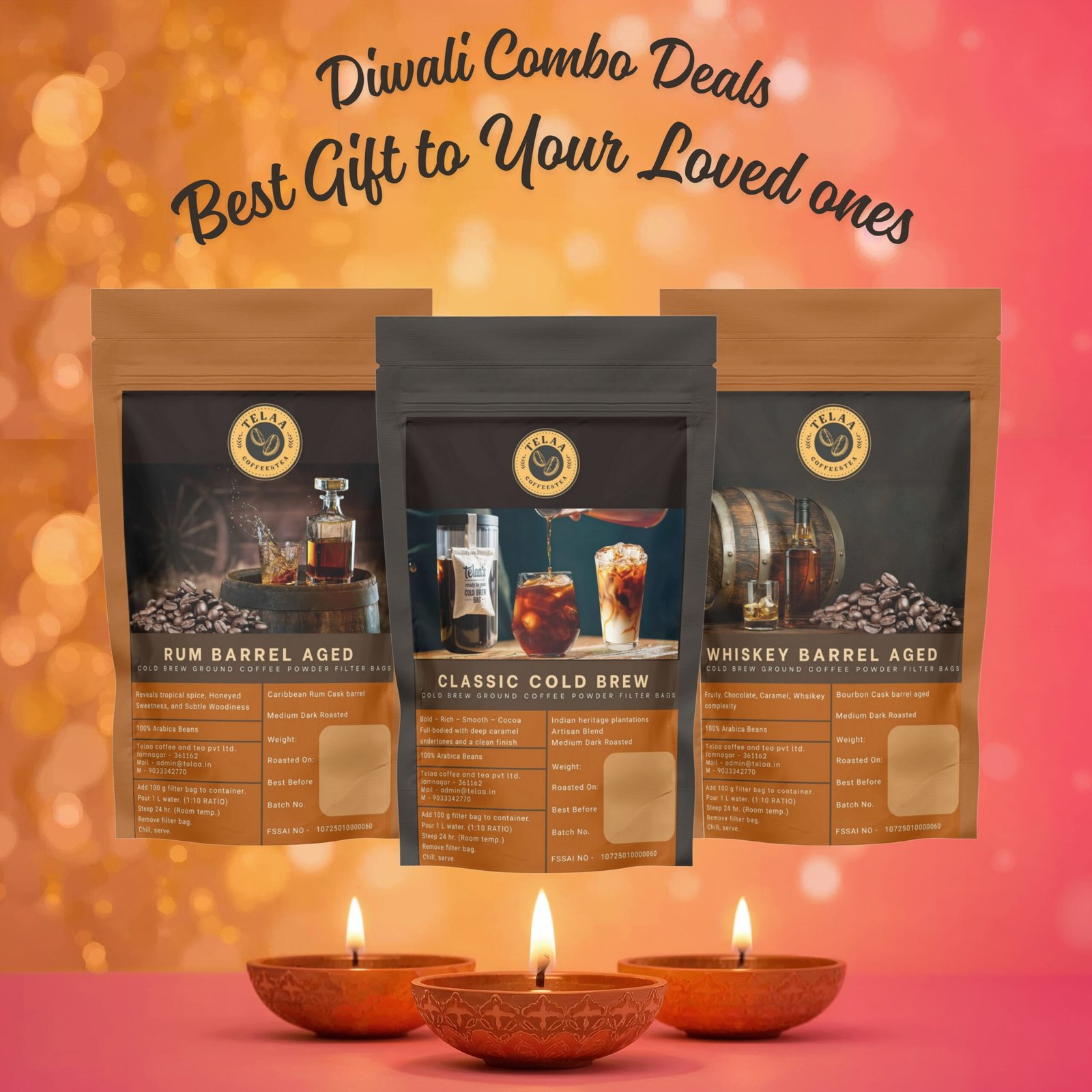 Cold Brew Coffee Combo Pack of 3 | Classic, Rum Barrel & Whiskey Barrel Aged | Ready-to-Pour 100g Bags | Bold, Smooth & All-Natural 100% Arabica Coffee - Image 2
