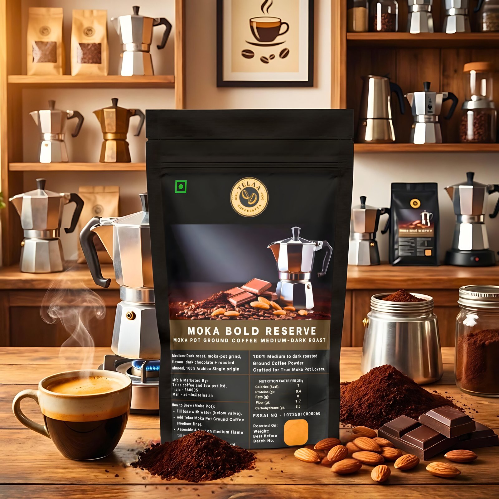 Telaa Moka Bold Reserve | Premium Moka Pot Ground Coffee | Medium-Dark Roast - Image 2