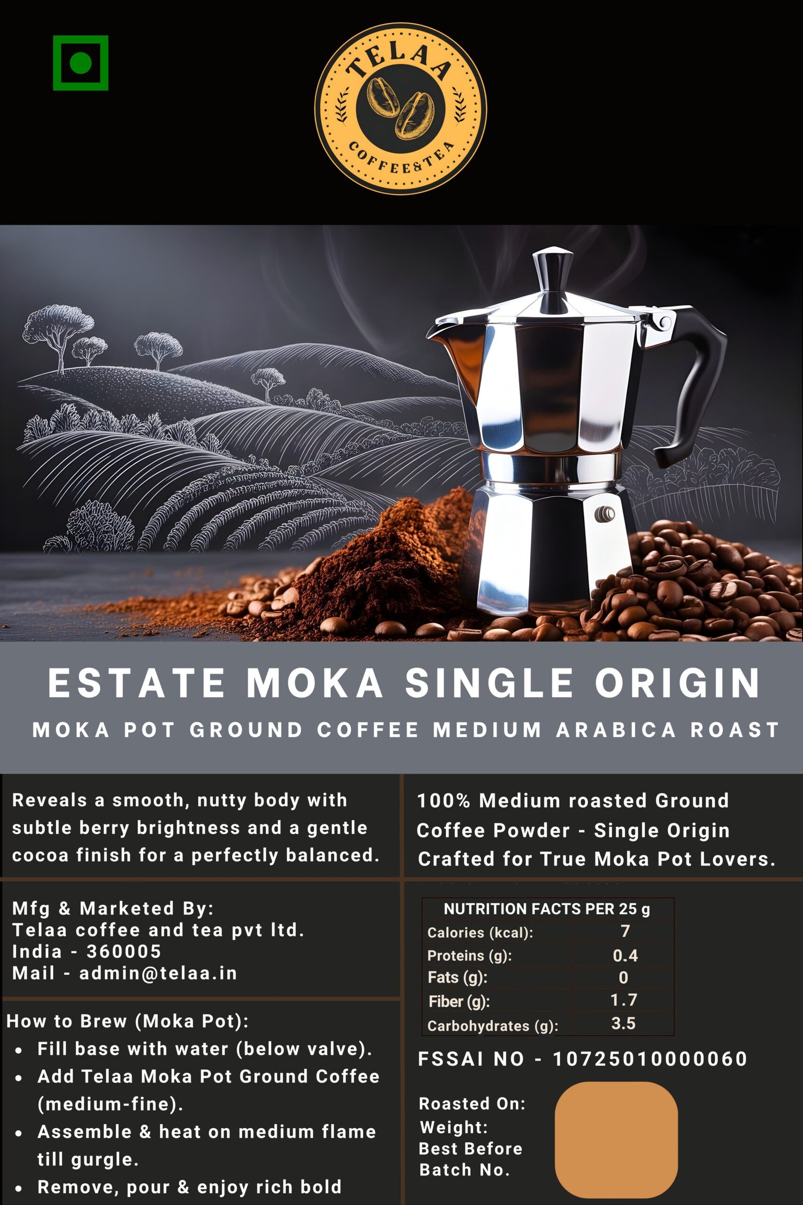 Telaa Estate Moka Single Origin Coffee – Premium Indian Arabica for Moka Pot Brewing - Image 2