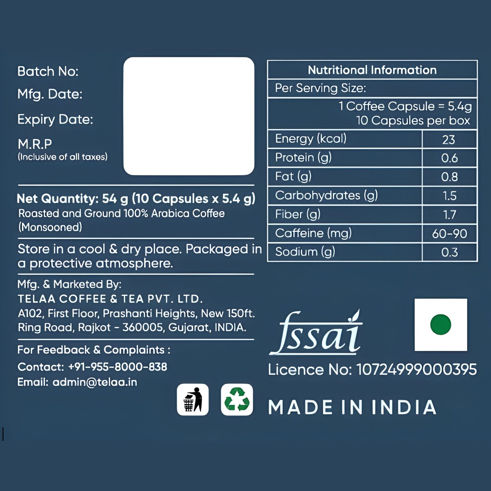 Telaa Monsoon Malabar Coffee Capsules | Indian Specialty Monsoon Aged Coffee | Aluminium Nespresso Original Line Compatible Pods - Image 4