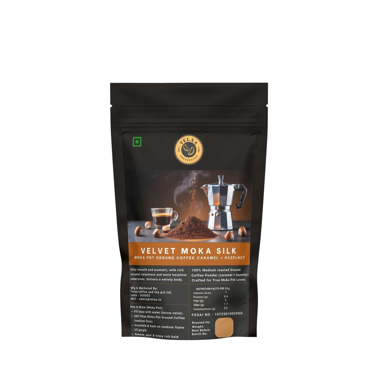 Telaa Velvet Moka Silk | Premium Moka Pot Ground Coffee | Medium Roast