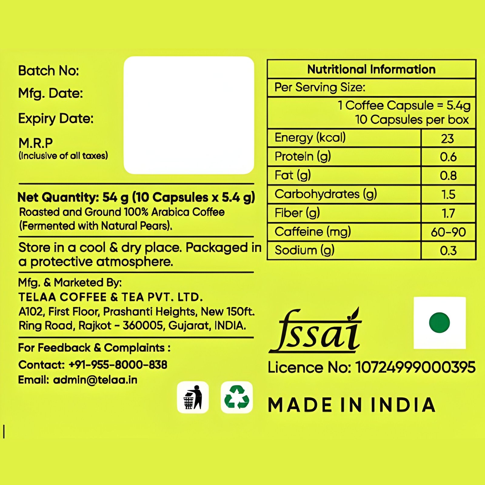 Telaa Pear Nector Roast Coffee Capsules | Fruit-Fermented Arabica | Poached Pear, Honeysuckle & Malted Biscuit Notes | Aluminium Nespresso Original Line Compatible Pods - Image 5