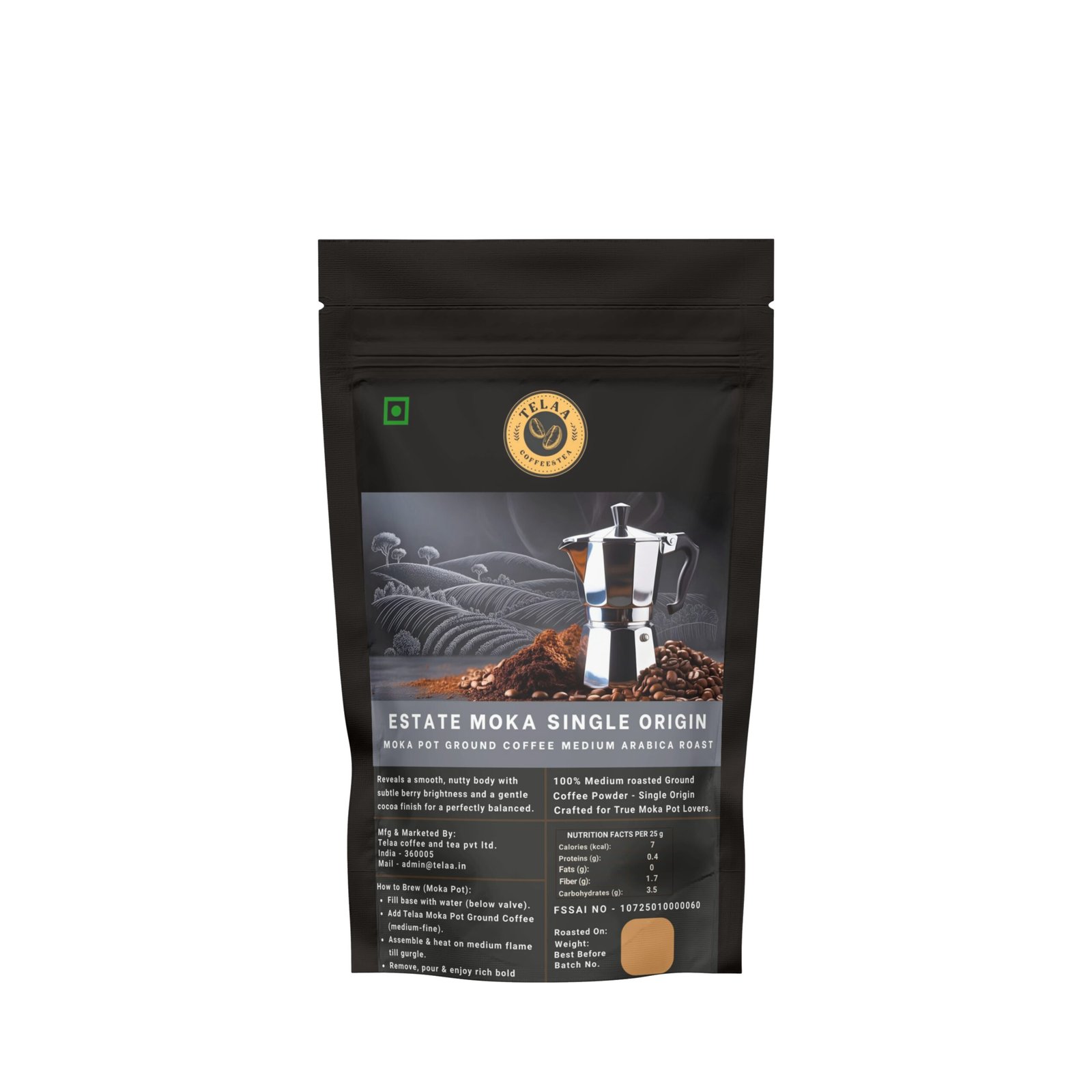 Telaa Estate Moka Single Origin Coffee – Premium Indian Arabica for Moka Pot Brewing