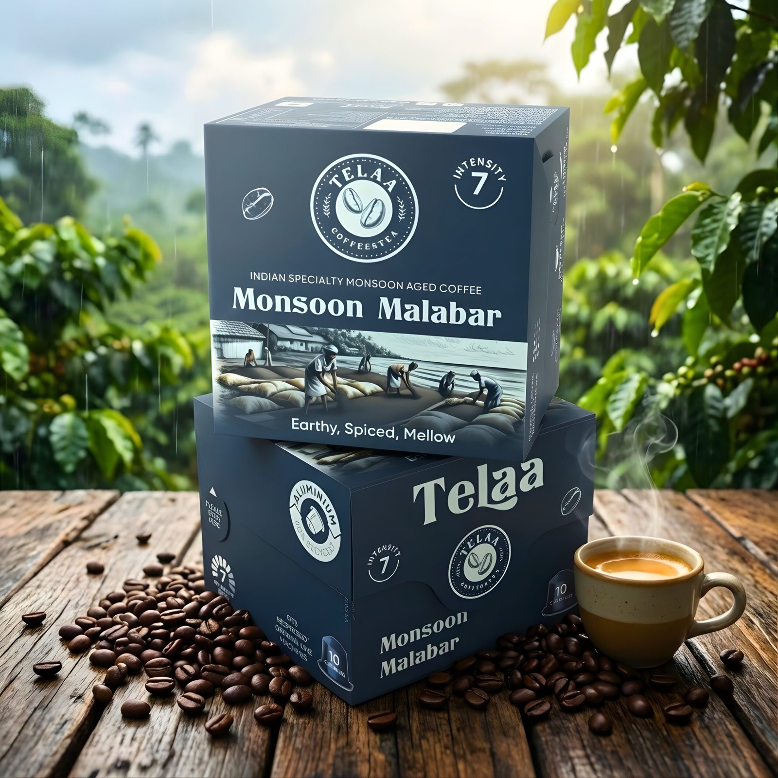 Telaa Monsoon Malabar Coffee Capsules | Indian Specialty Monsoon Aged Coffee | Aluminium Nespresso Original Line Compatible Pods - Image 2