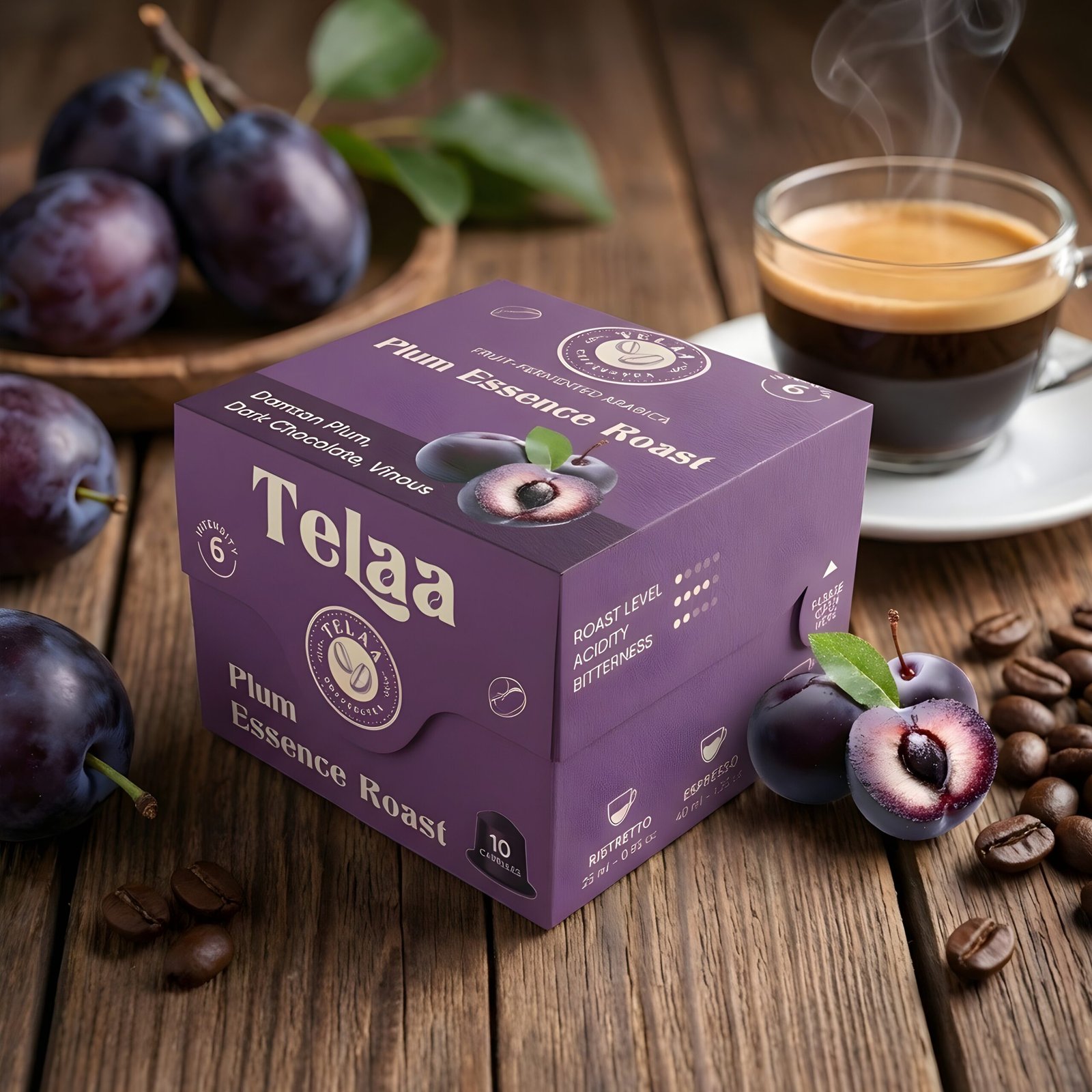 Telaa Plum Essence Roast Coffee Capsules | Fruit-Fermented Arabica | Damson Plum, Dark Chocolate & Vinous Notes | Aluminium Nespresso Original Line Compatible Pods - Image 2