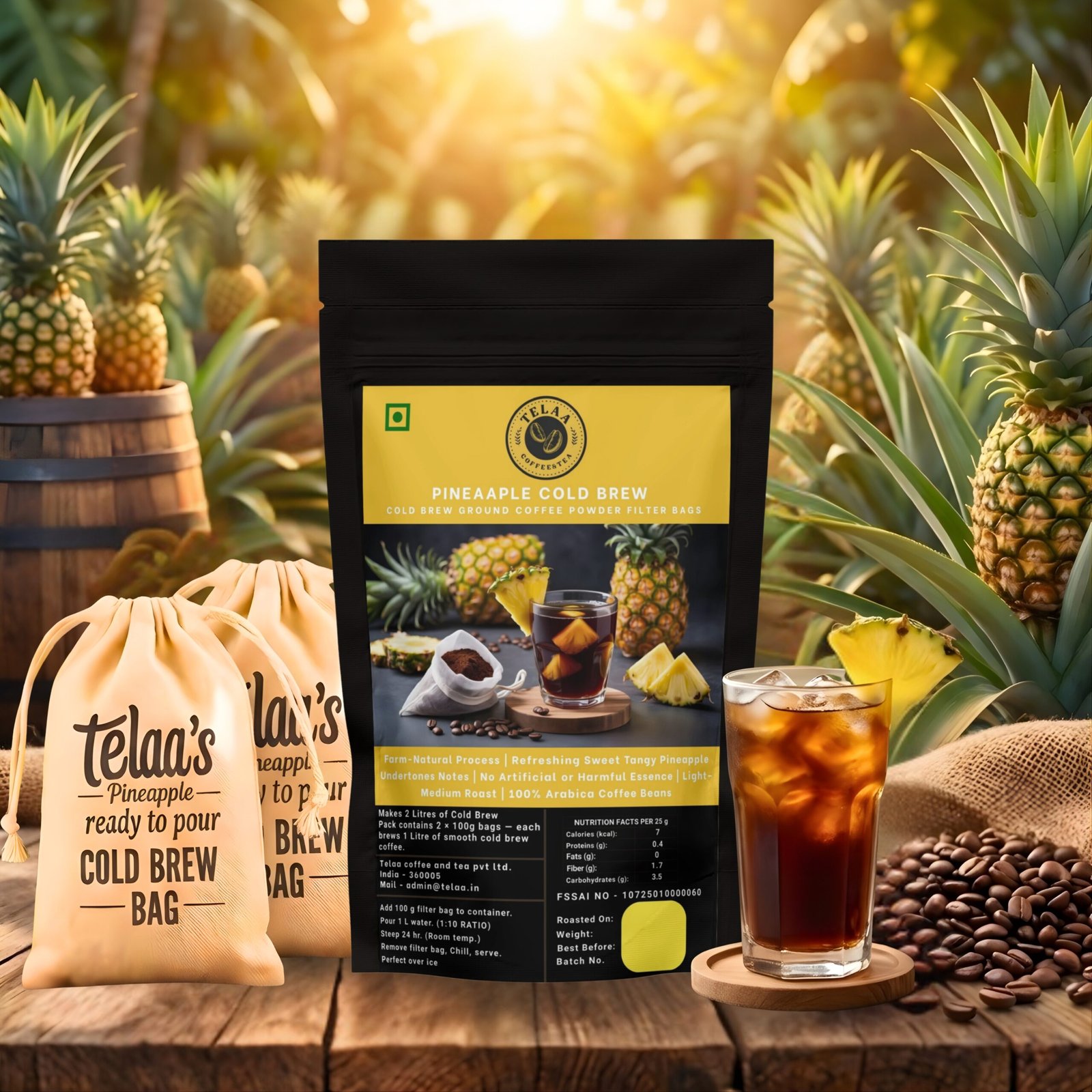 Pineapple Cold Brew Coffee — 2 Litre | 200g Ground Bags for V60, French Press & Espresso - Image 2