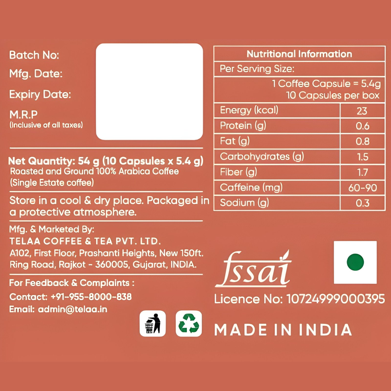 Telaa Unakki Estate Washed Coffee Capsules | Indian Estate Origin Specialty Coffee | Aluminium Nespresso Original Line Compatible Pods - Image 6