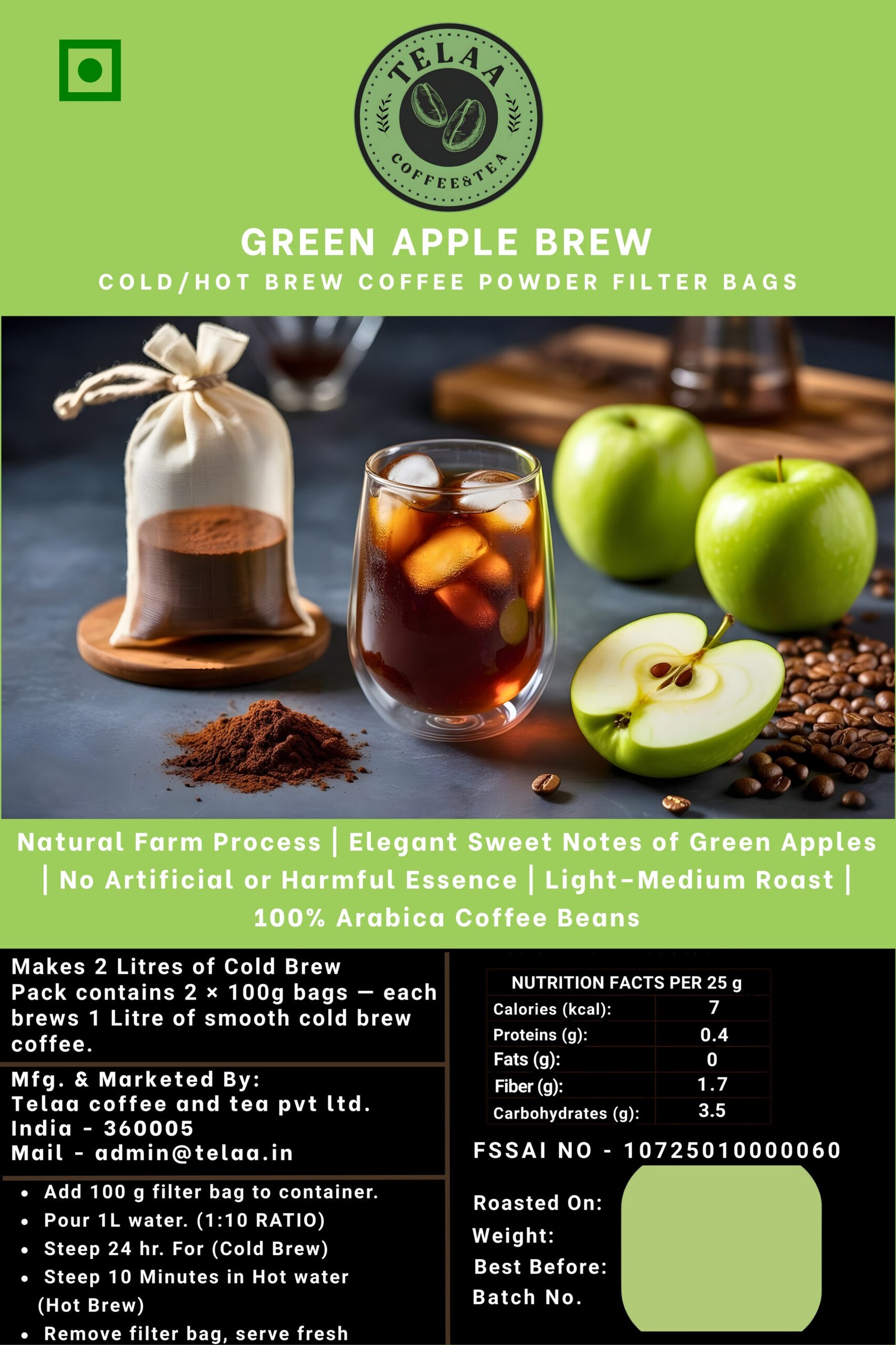 Green Apple Coffee — 200g Ground or Cold/Hot Brew Bag | V60, Press, Espresso - Image 2