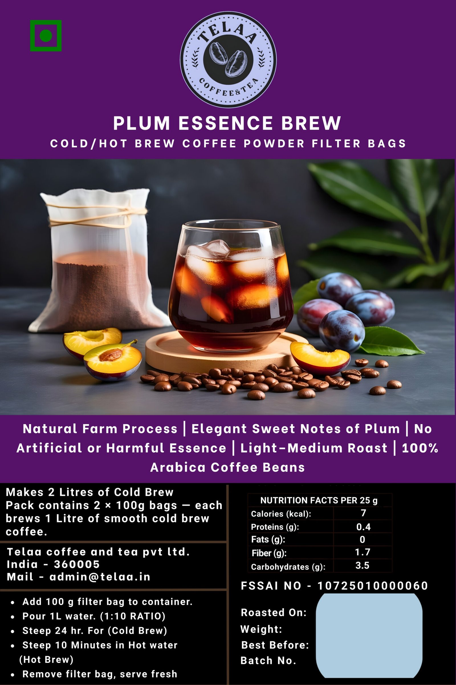 Plum Essence Coffee — 200g Ground or Cold/Hot Brew Bag | V60, Press, Espresso - Image 2