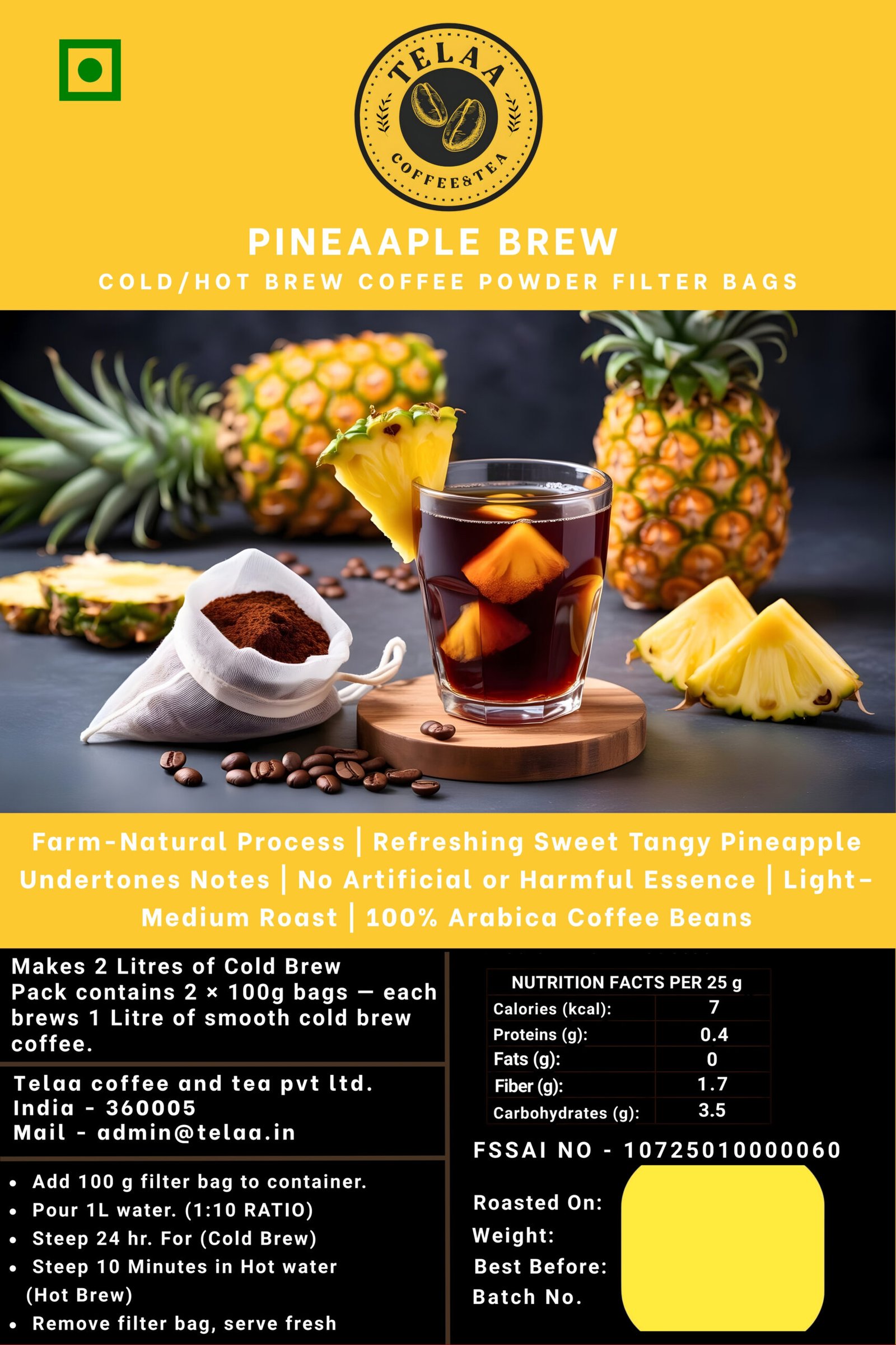 Pineapple Coffee — 200g Ground or Cold/Hot Brew Bag | V60, Press, Espresso - Image 2