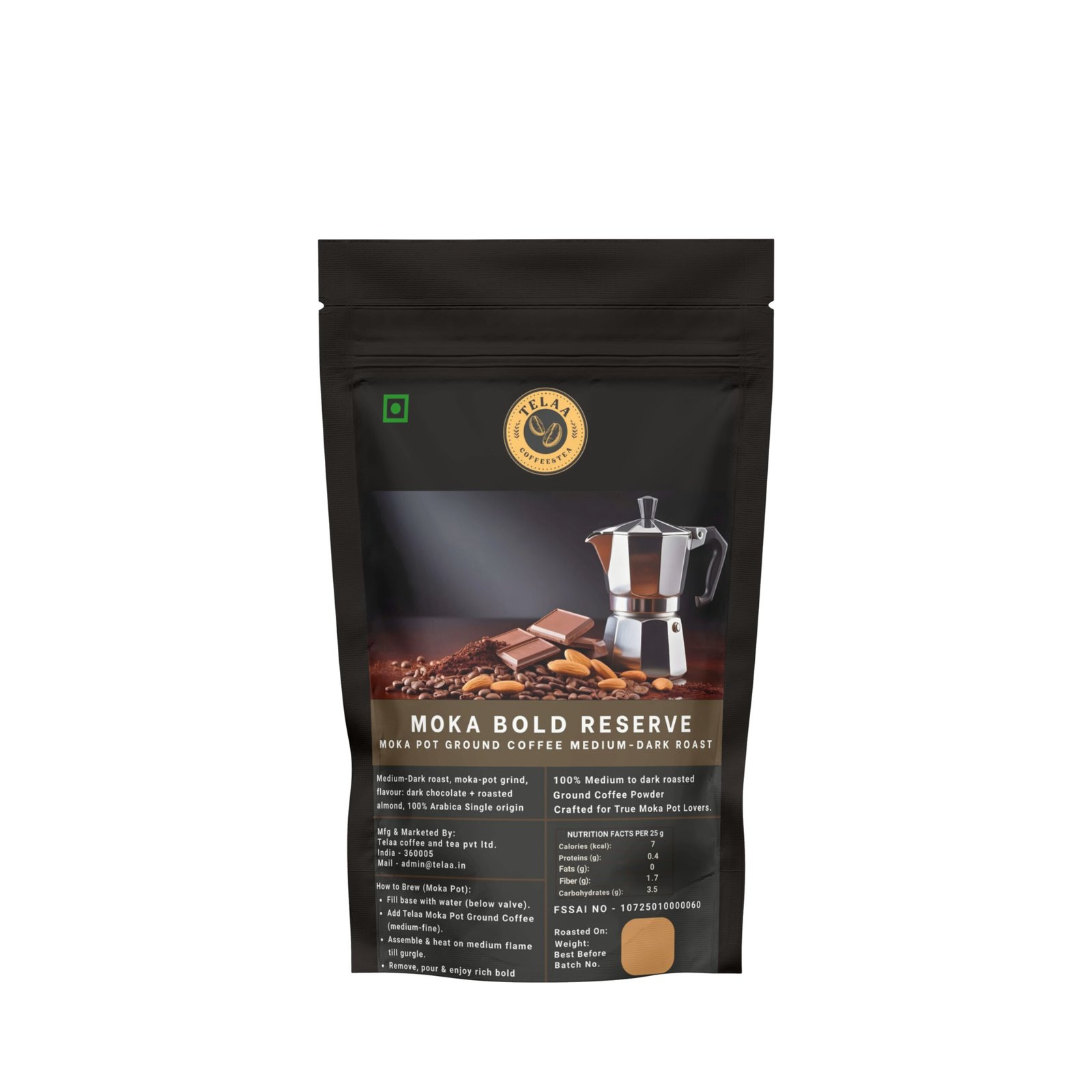 Telaa Moka Bold Reserve | Premium Moka Pot Ground Coffee | Medium-Dark Roast