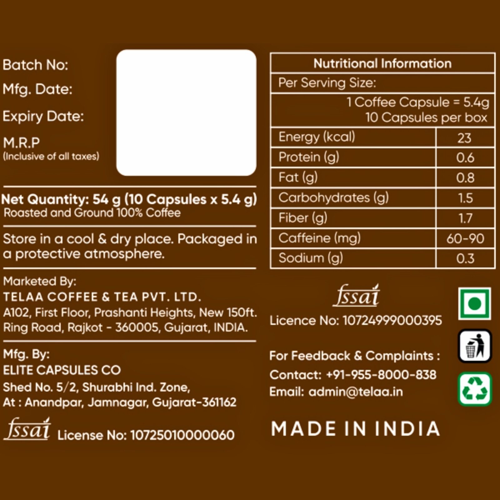 Noir Tempest Dark Roast Coffee Capsules By Telaa | Intensity 11 | Nespresso® Compatible | 10 Pods - Image 5