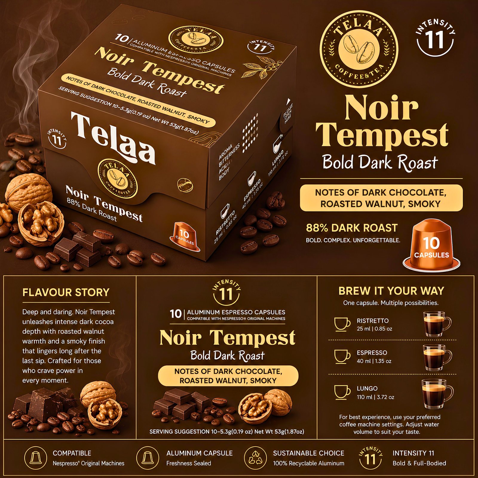 Dark Lover Combo Pack – 40 Dark Roast Specialty Coffee Capsule Varieties By Telaa | Intensity 9–13 | Nespresso® Compatible Pods - Image 6