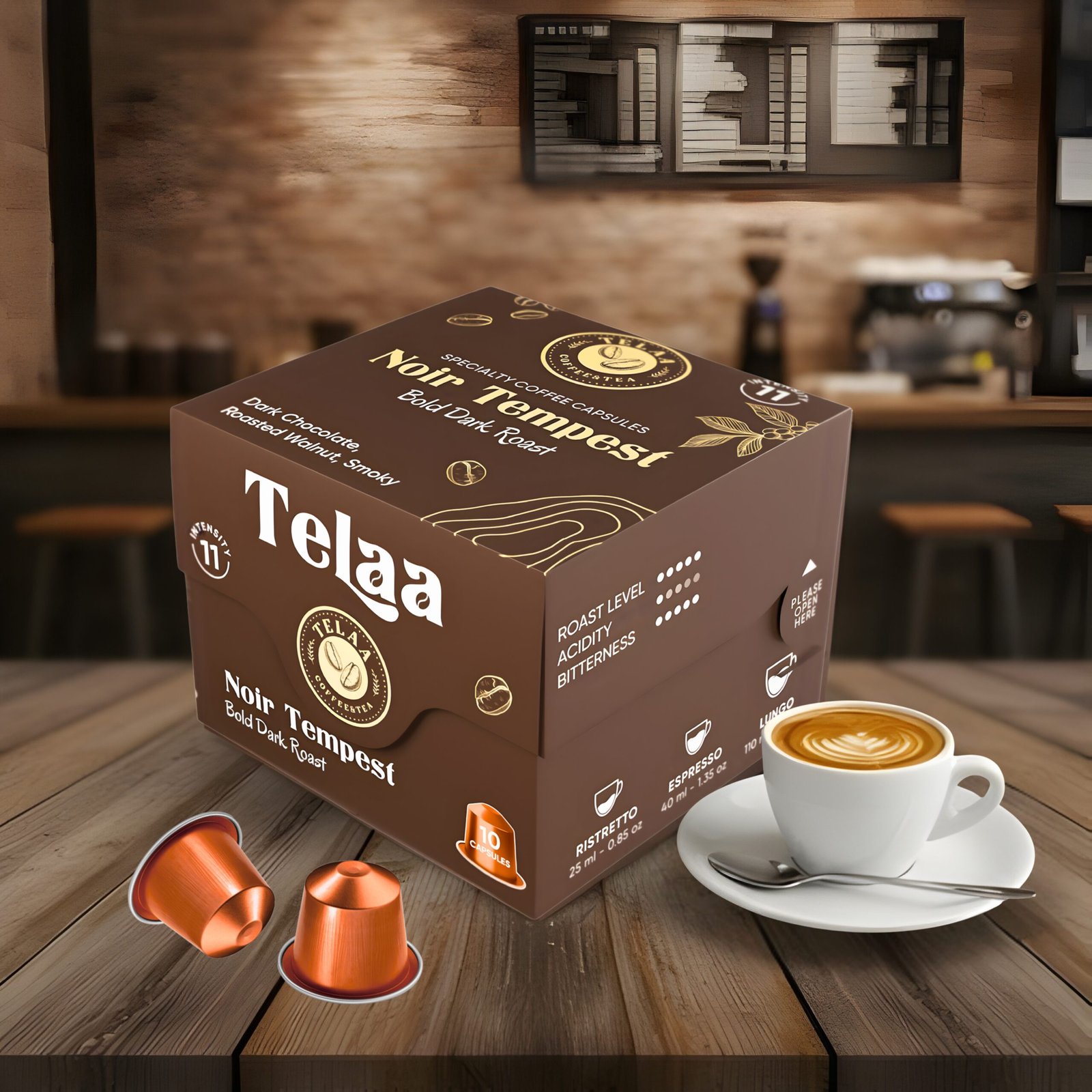 Noir Tempest Dark Roast Coffee Capsules By Telaa | Intensity 11 | Nespresso® Compatible | 10 Pods - Image 2