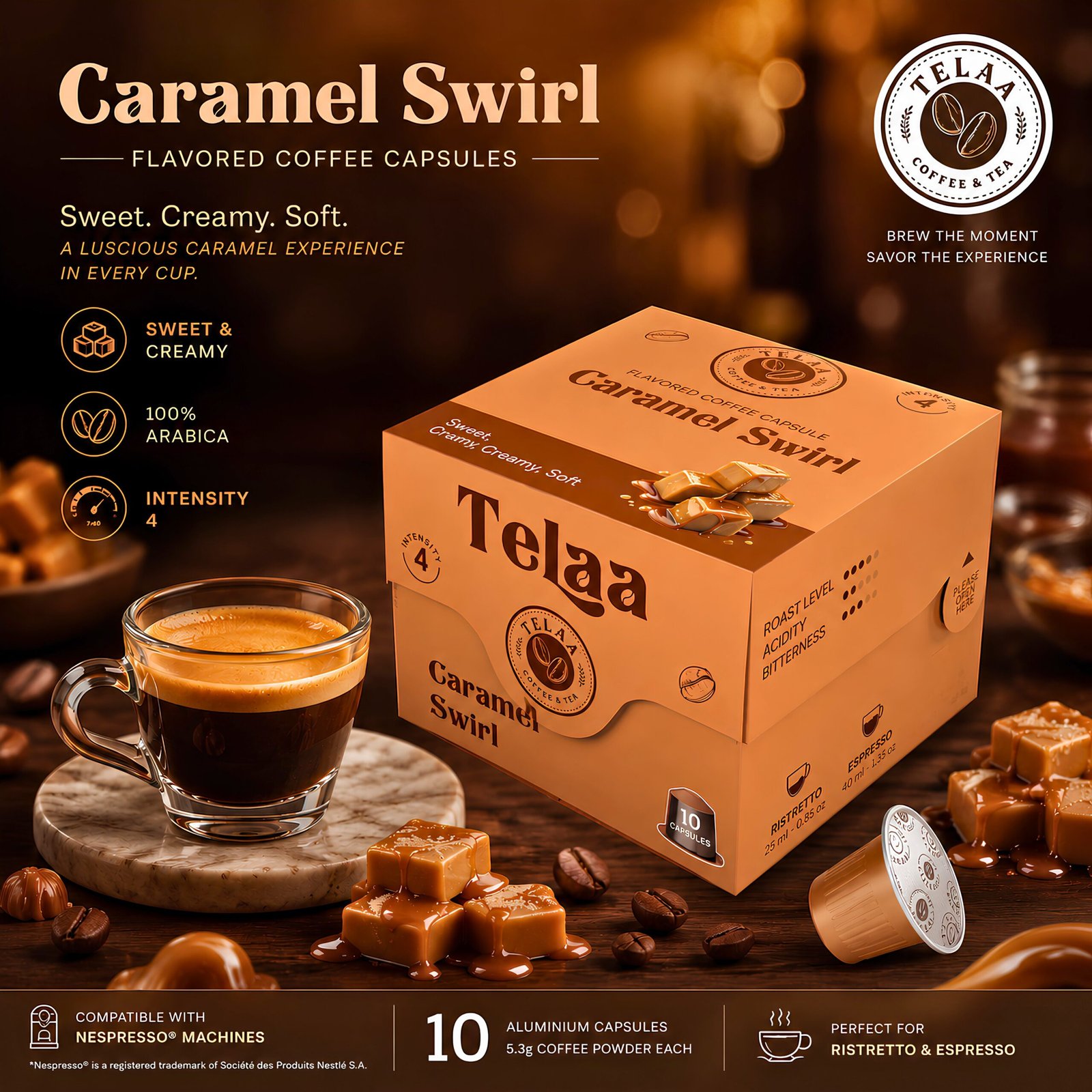 Flavor Lover Combo Pack - 30 Medium Roast Specialty Coffee Capsule Varieties By Telaa | Vanilla, Hazelnut & Caramel | Nespresso® Compatible Pods - Image 4