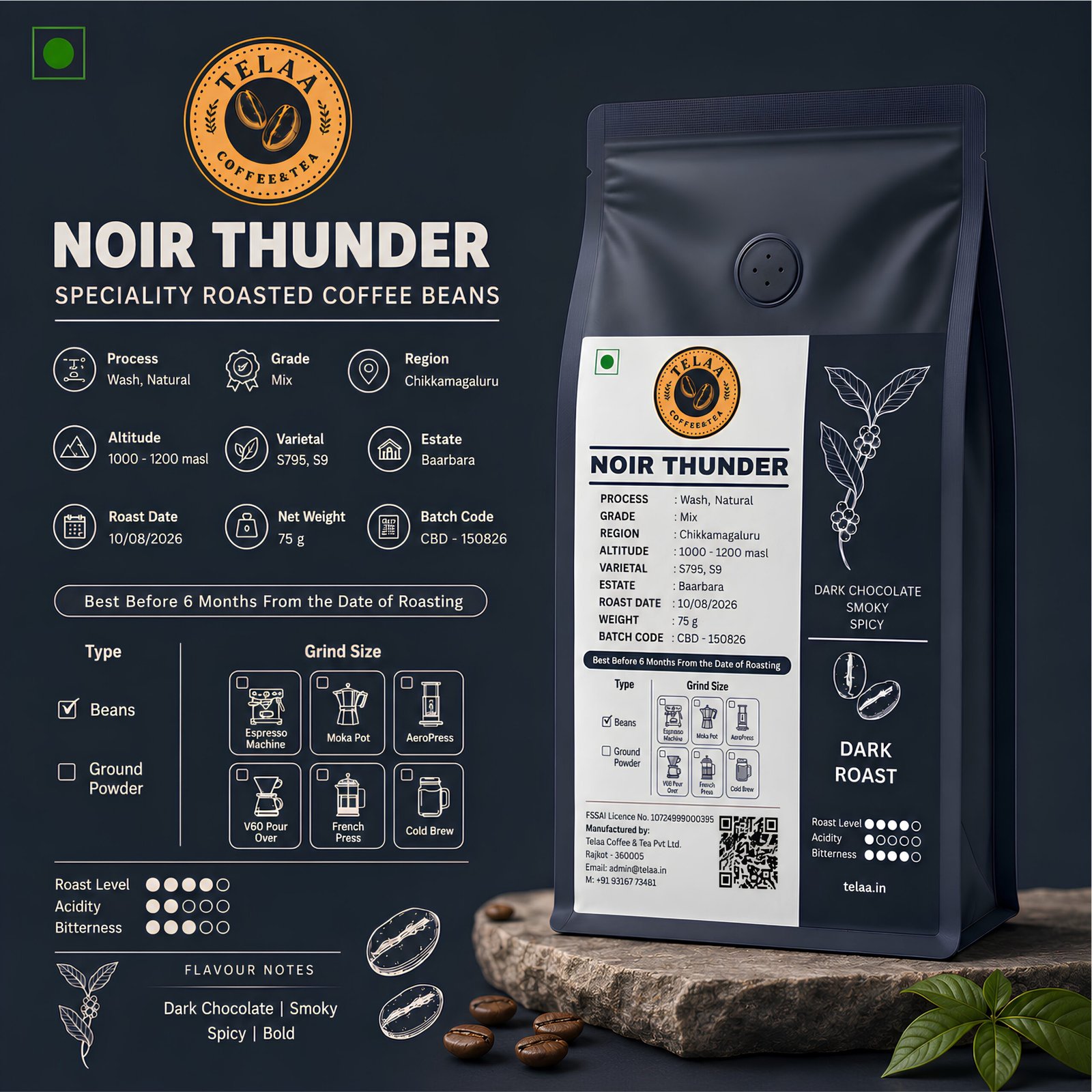 3 x 250g Specialty Coffee Beans Combo – Light, Medium & Dark Roast | 100% Arabica Fresh Roasted Whole Beans | Espresso, Pour Over, French Press & Cold Brew | Premium Coffee Gift Set by Telaa - Image 4