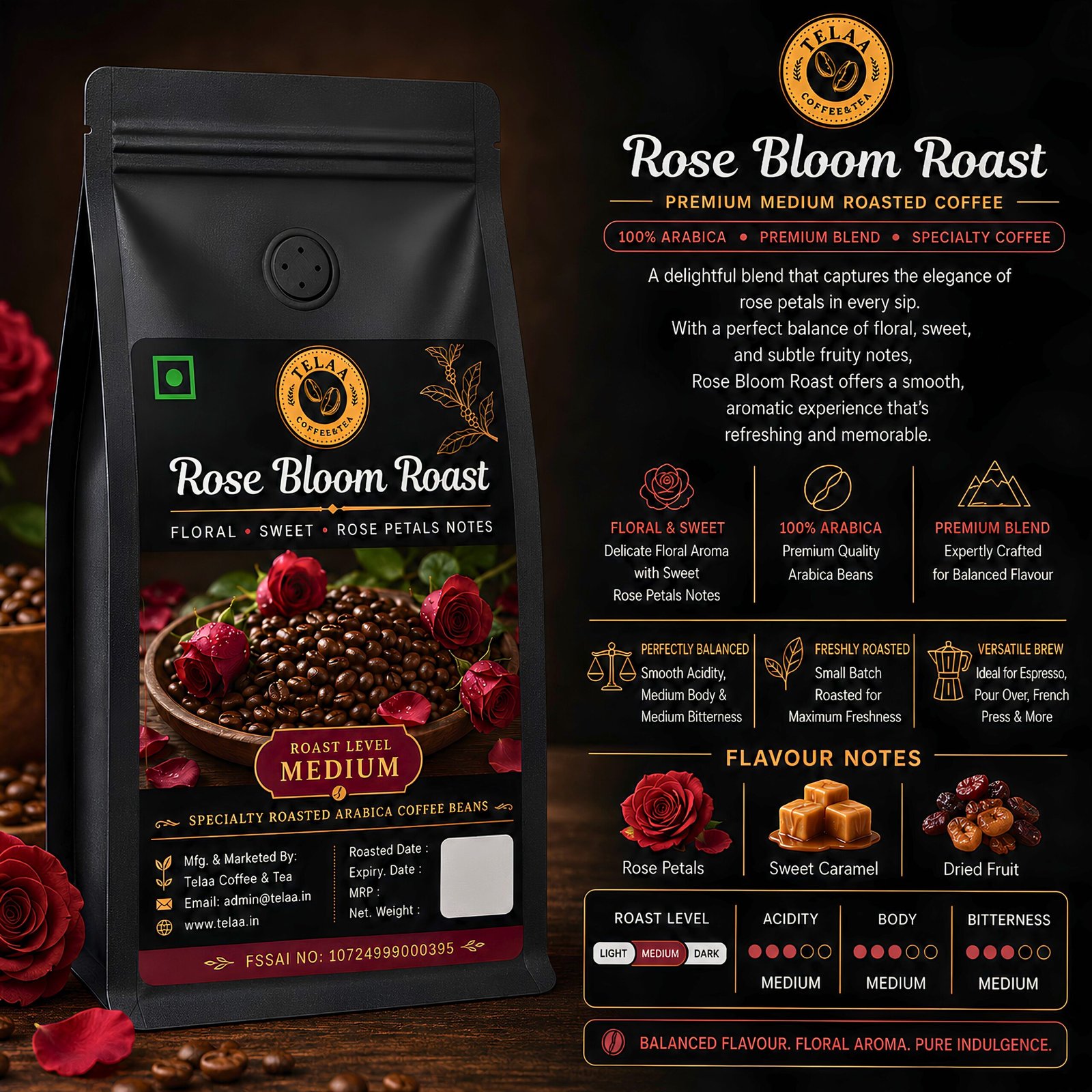 Rose Bloom Floral Coffee Beans 250g – Exotic Natural Process Arabica, Rose Petal Aroma & Delicate Sweetness, Small Batch Artisan Roast, Specialty Gourmet Coffee - Image 2