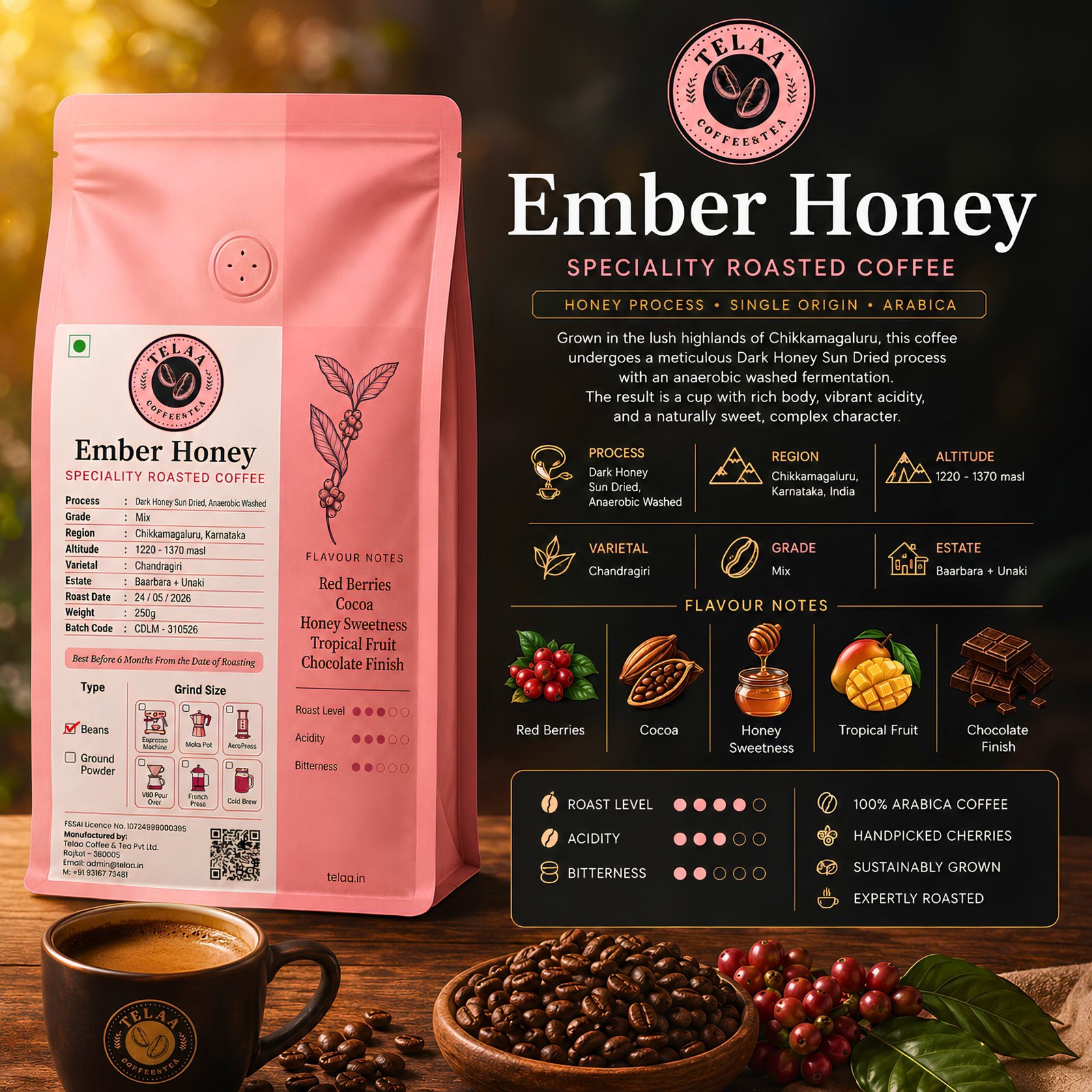 Ember Honey Honey-Process Arabica Coffee Beans from Chikkamagaluru